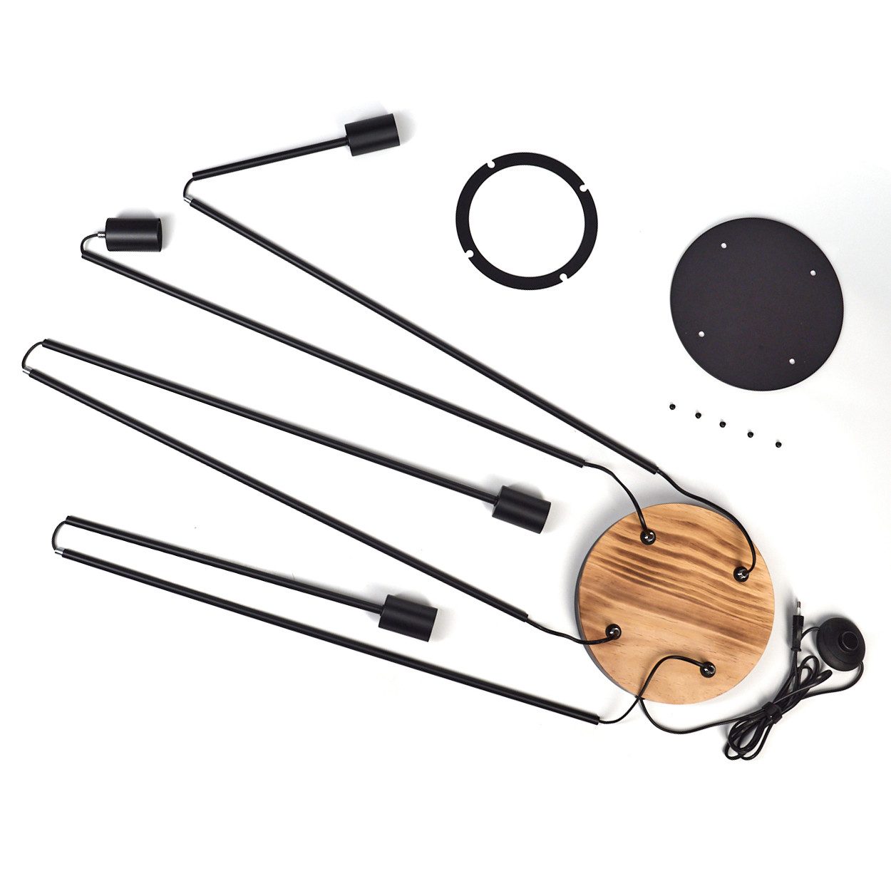 hofstein Stehlampe Stehlampe aus Metall/Holz in Schwarz/Holz dunkel mit Fußschalter, ohne Leuchtmittel, moderne Stehleuchte im Retro/Vintage-Design, Höhe 141 cm, E27