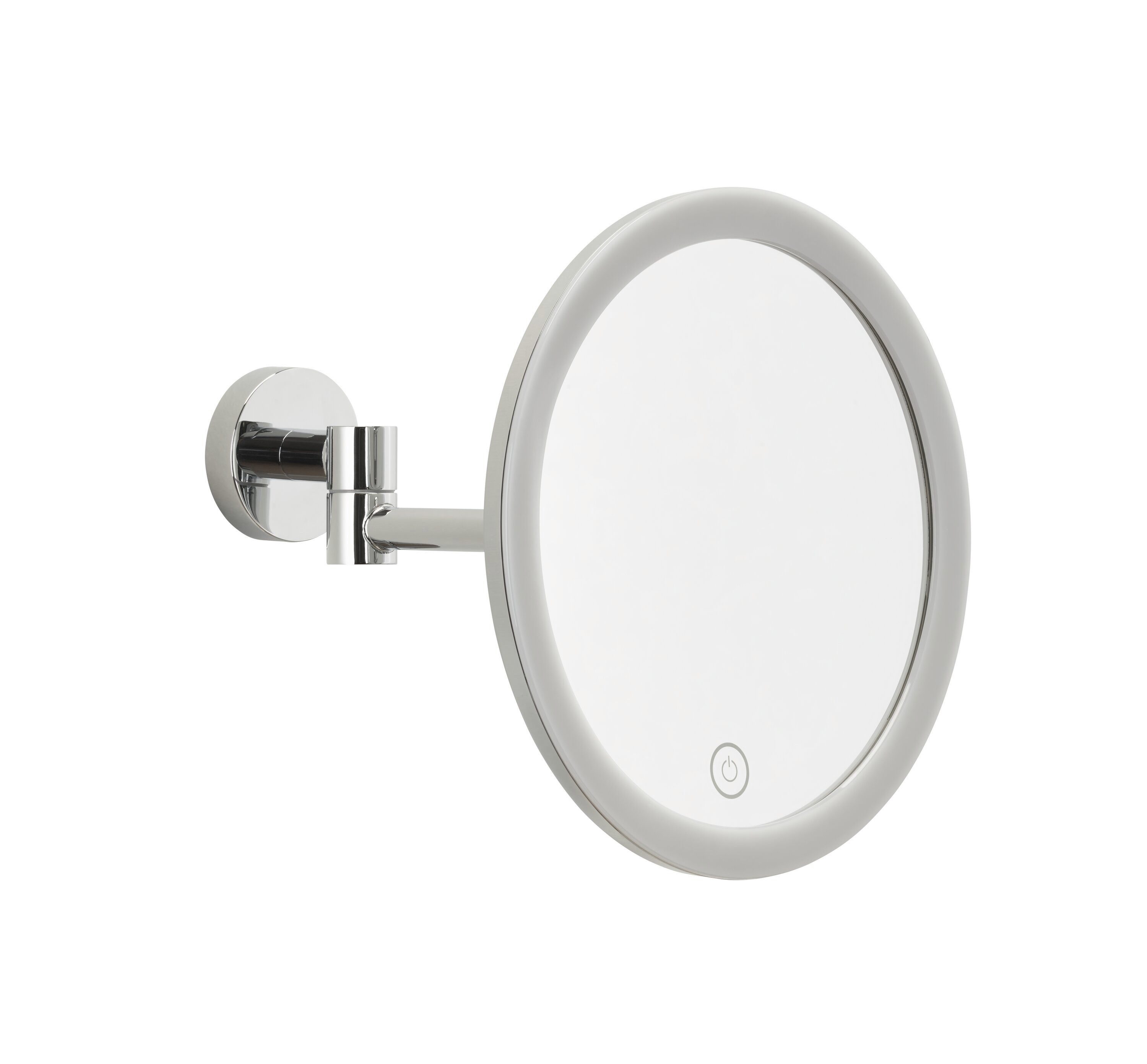 tesa Schminkspiegel Visioon Kosmetikspiegel mit Beleuchtung, Montage ohne Bohren, Chrom (Komplett-Set, 1-St., Power.Kit Klebelösung, Make-Up-Spiegel mit Schwenkarm, USB-C-Ladekabel), Wandspiegel mit dimmbaren LEDs, 5-fach Vergrößerung, Touch-Bedienung