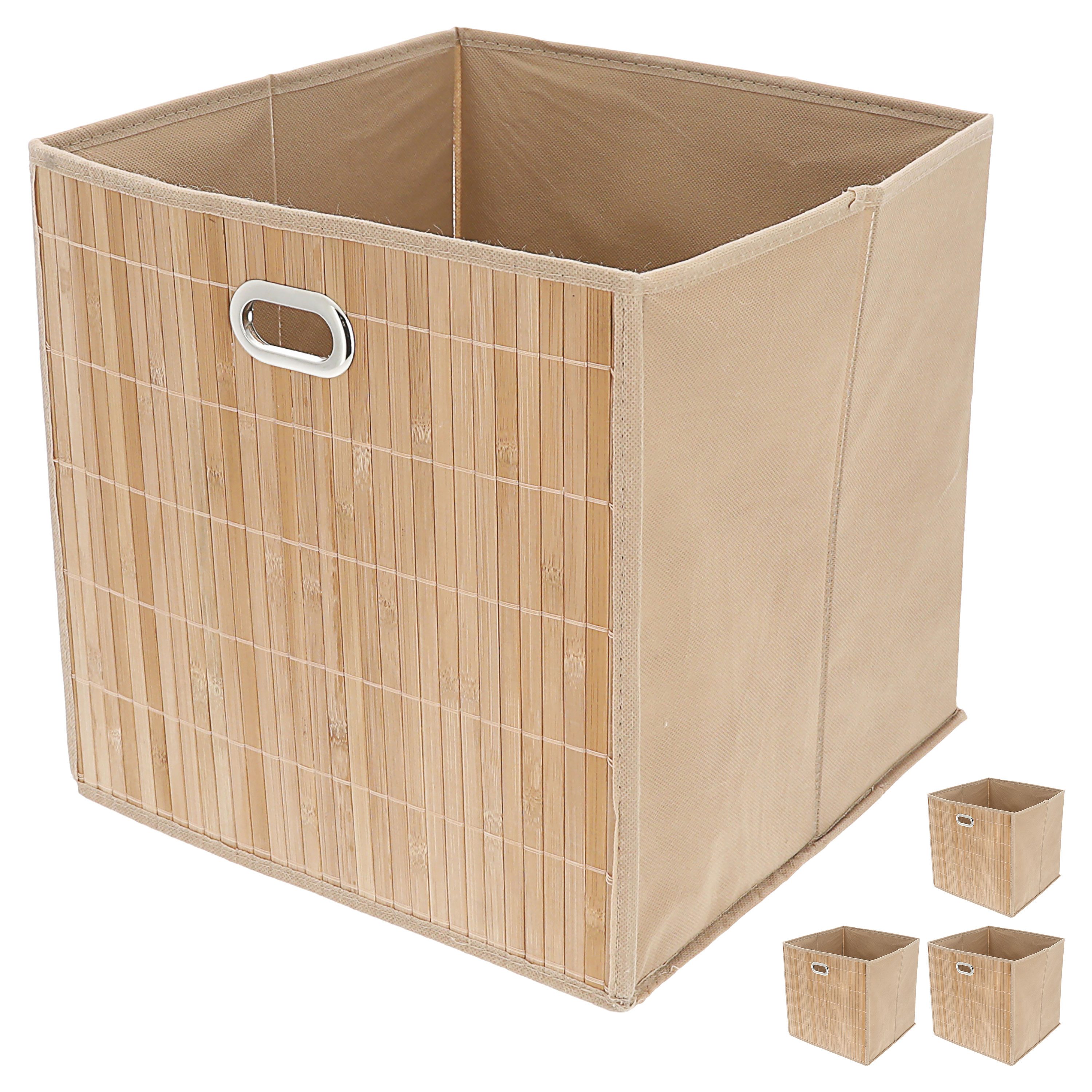 CEPEWA Allzweckkorb Aufbewahrungskorb Bambus 4er Set faltbar 31x31x31cm Metall Grifflöcher