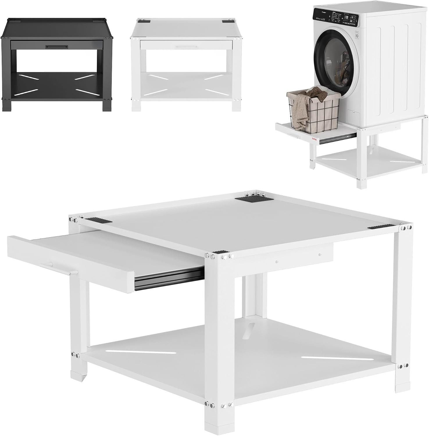 GarveeMore Unterbausockel für Waschmaschine und Trockner,mit herausziehbarer Ablage, Unterbausockel, 74 cm breit, herausziehbare Ablage, …