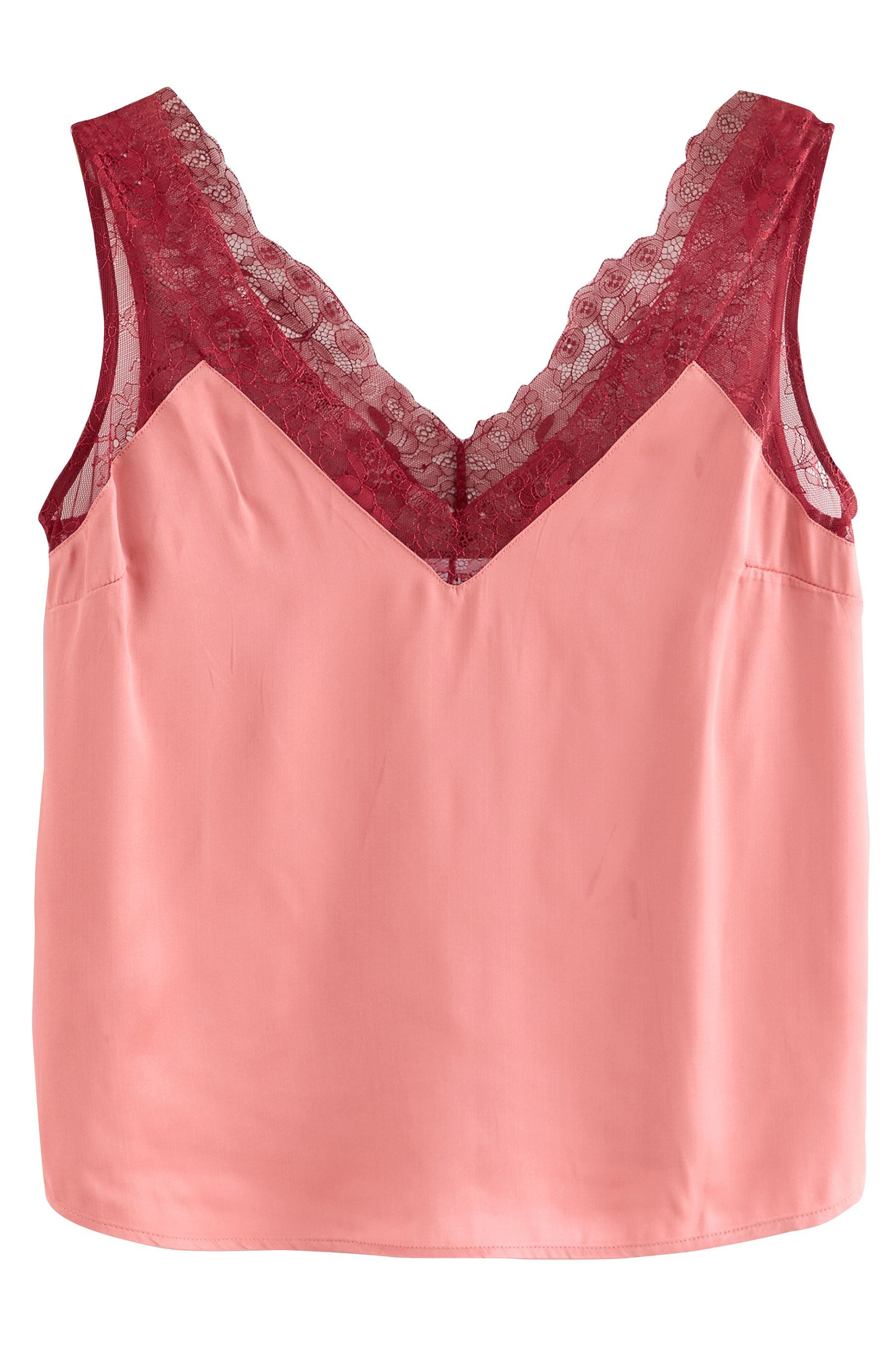Trägertop Trägertop aus Satin mit Spitzenbesatz, Kurzgröße