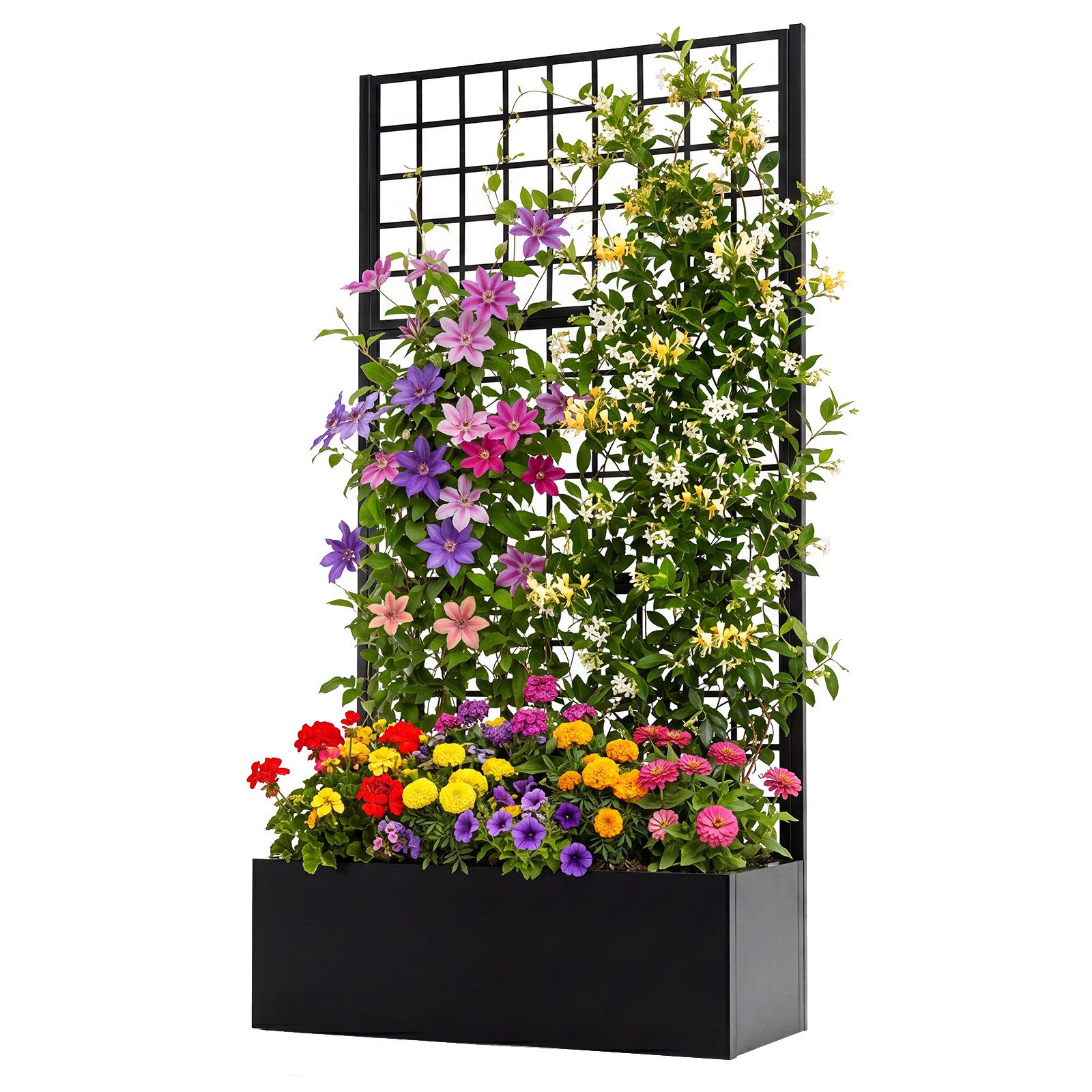 COSTWAY Blumenkasten, Pflanzkübel aus verzinktem Stahl mit 2 Abflusslöchern
