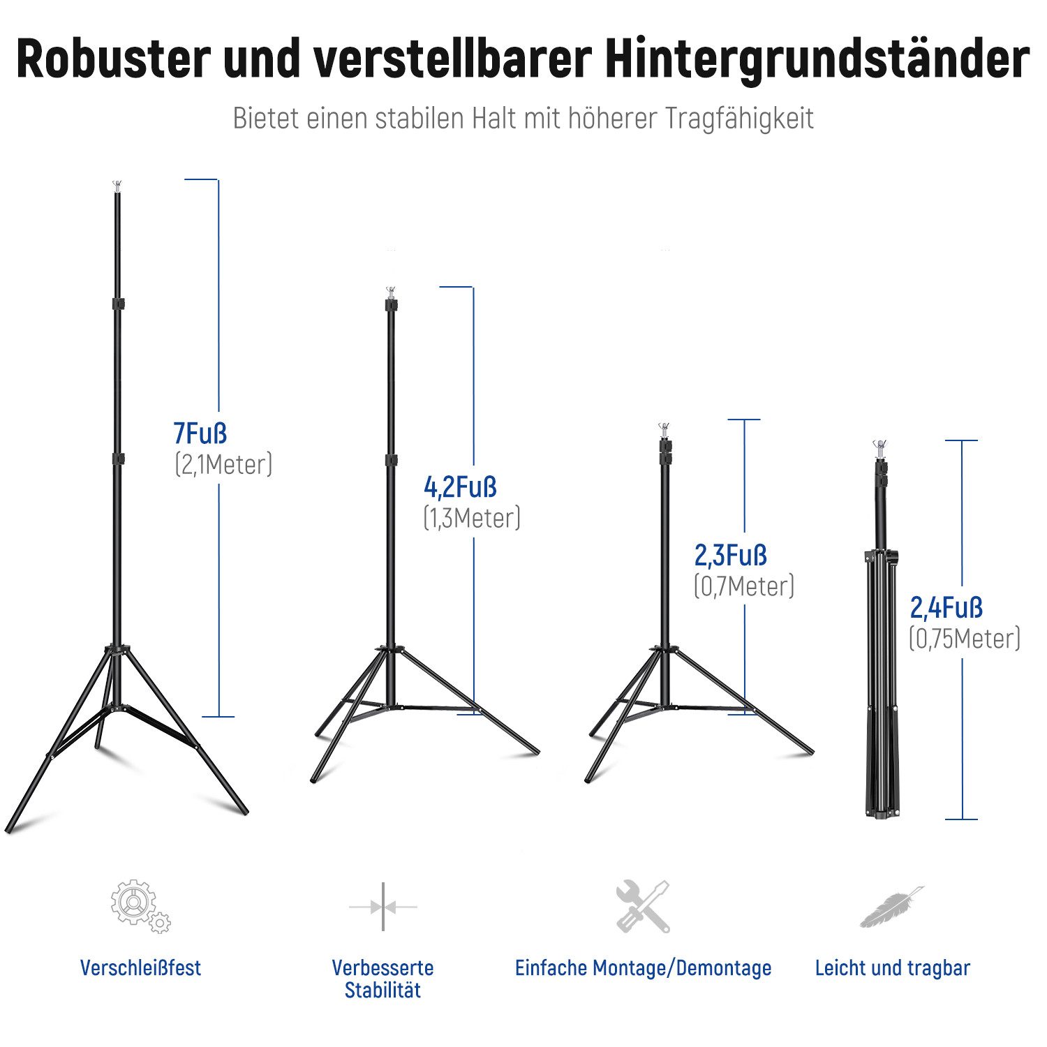 Neewer Hintergrundsystem NK-ST0204 Fotostudio Hintergrund Stützsysteme, 3m breit 2m hoch, Verstellbarer Hintergrundständer, 2 Sandsäcken, Tragetasche für Studio – Bild 4 von 5