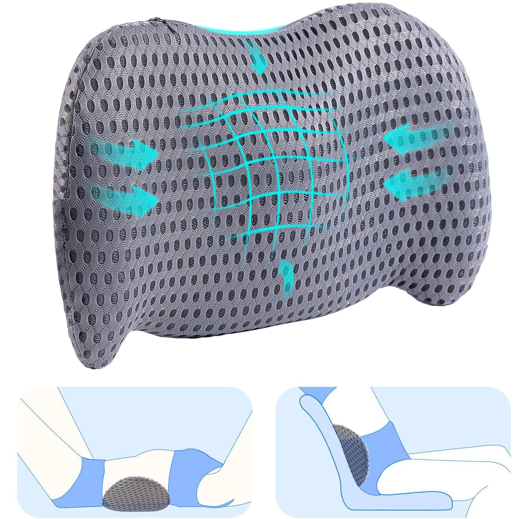 Mutig Rückenkissen Lumbalkissen Rückenkissen, Ergonomisches Lendenkissen aus Memory Foam, Rückenpolster für Back Support, Lendenstützkissen für Autositze, Lumbalkissen für Bürostuhl und Autositz, Rückenstützkissen, für unteren Rücken,verstellbares Rückenkissen zum Ausruhen,Schlafen