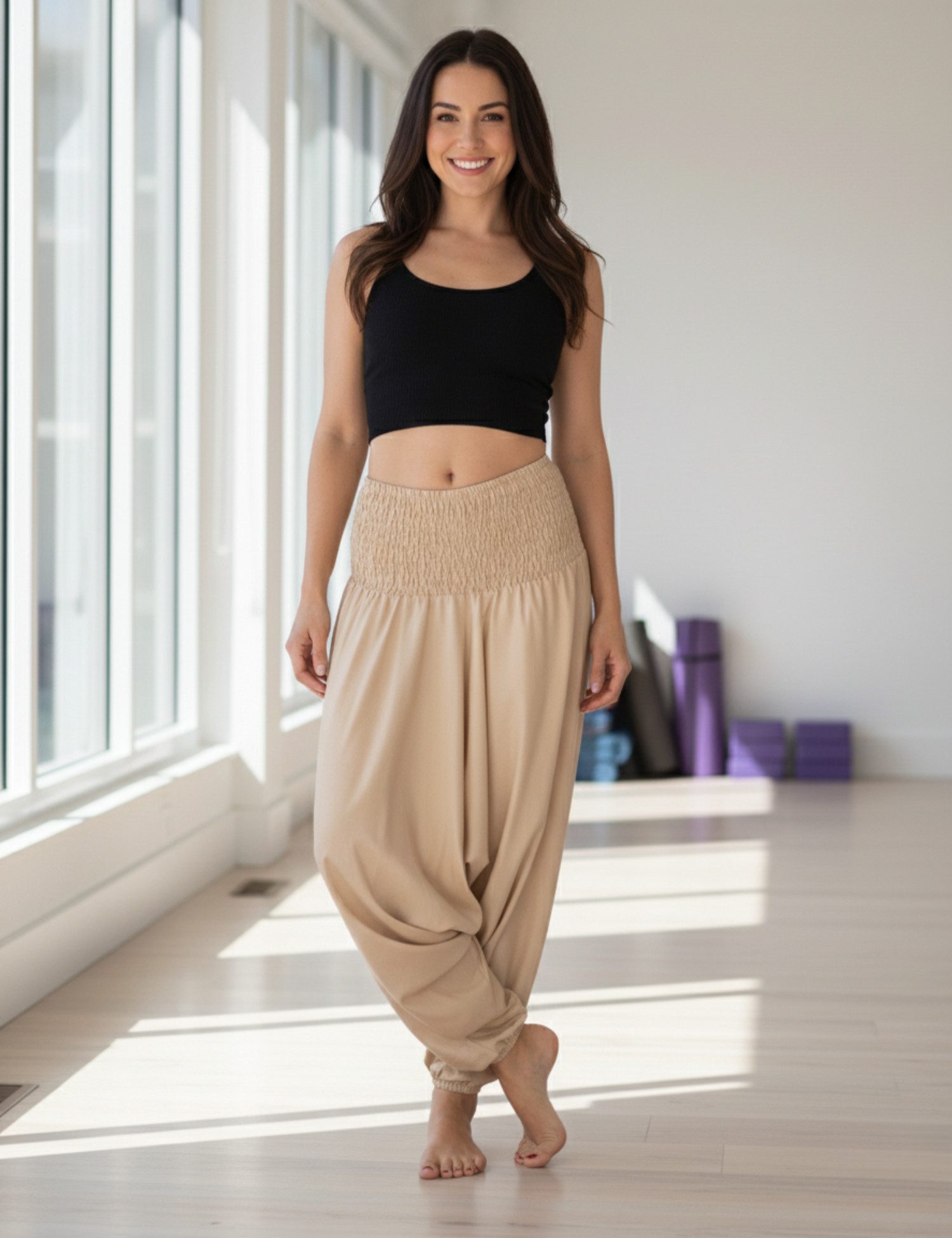 PANASIAM Haremshose Aladinhose einfarbig Haremshose aus 100% natürlicher Viskose Pumphose für Damen bequeme Freizeithose Pluderhose
