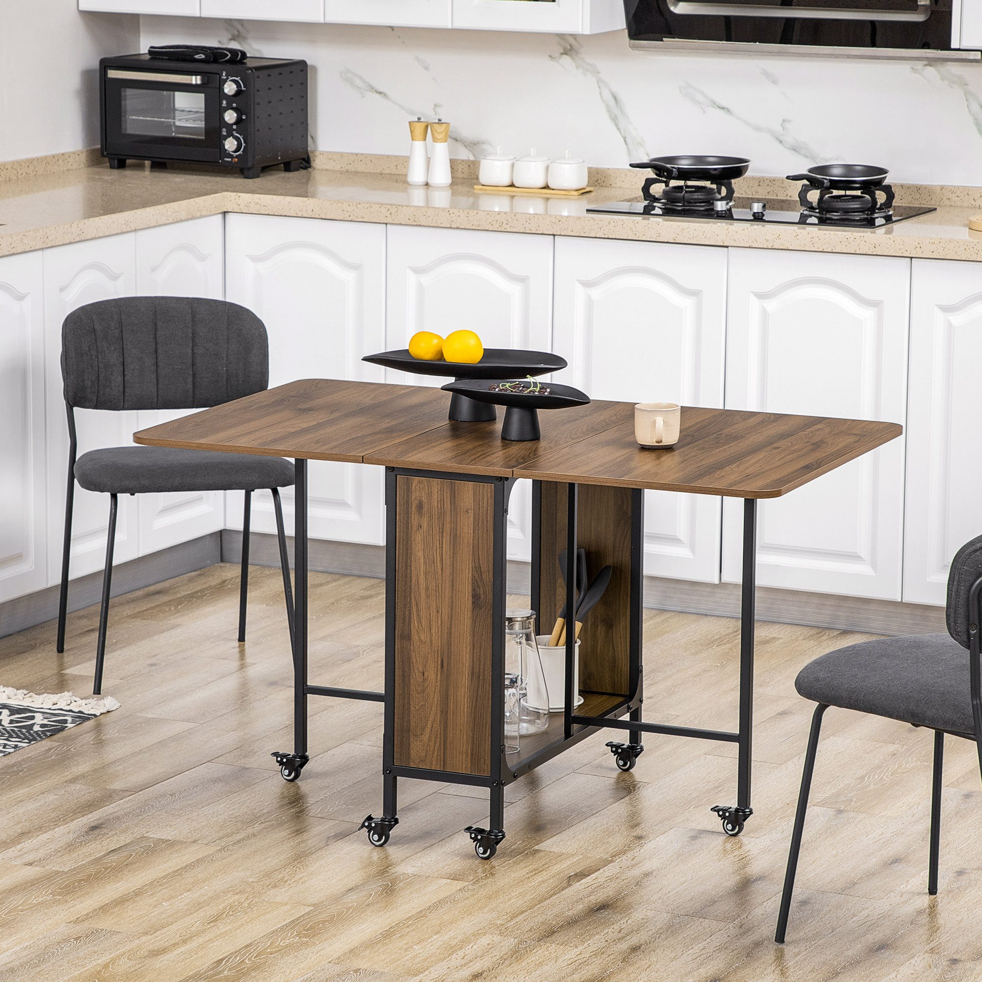 HOMCOM Klapptisch Esszimmertisch für 6 Personen, mit Ablage, für kleine Räume (Küchentisch, 1-St., Esstisch), für Wohnzimmer, Braun