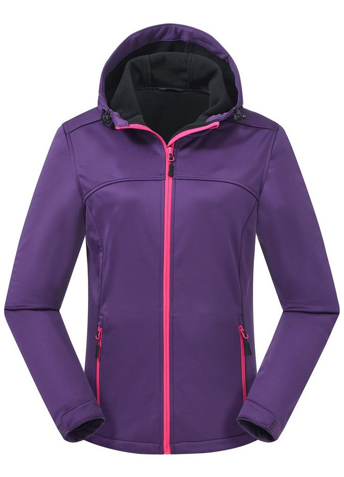 ATLASLAVA Softshelljacke Damen Wasserdicht Atmungsaktiv Leicht (1-St) Fleece Kapuze Übergangsjacke für Laufen Wandern