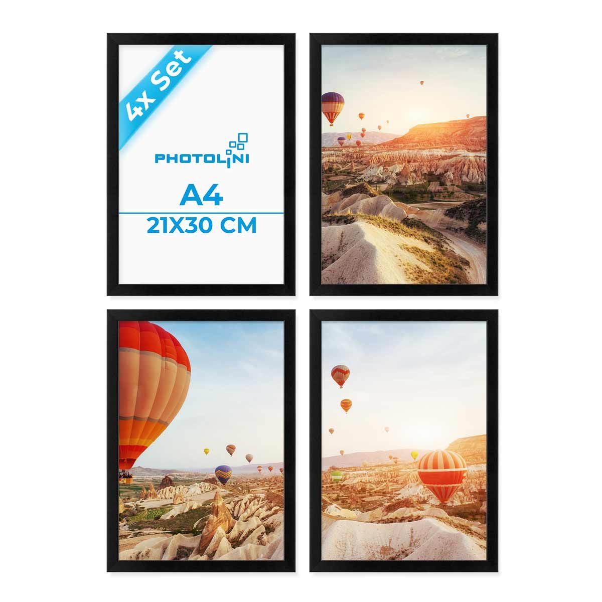PHOTOLINI Bilderrahmen 4er Set 21x30 cm / DIN A4 Modern Schmal mit Acrylgla günstig online kaufen