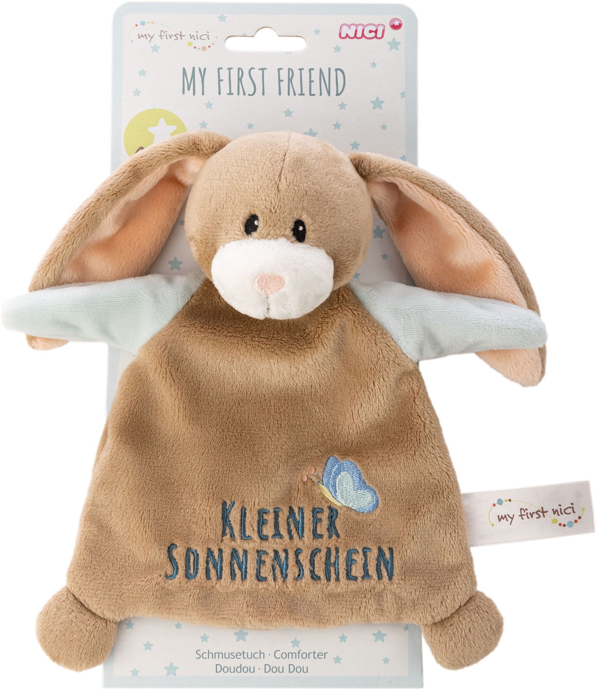 Nici Schmusetuch My First NICI, Hase Lopino, Kleiner Sonnenschein, mit niedlicher Stickerei „Kleiner Sonnenschein“