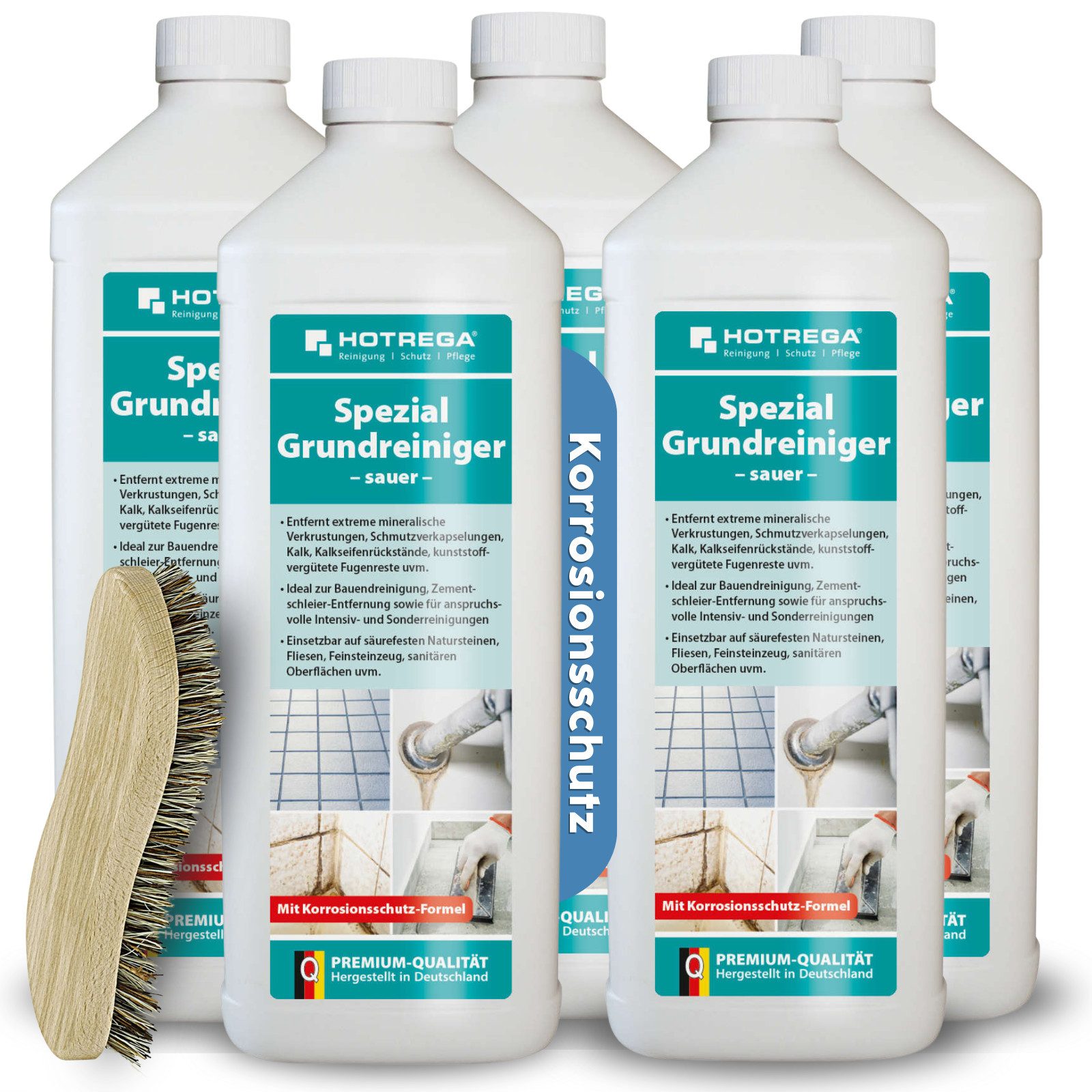 HOTREGA® Spezial Grundreiniger Bauendreinigung Intensivreiniger 5x1L mit Bürste Grundreiniger