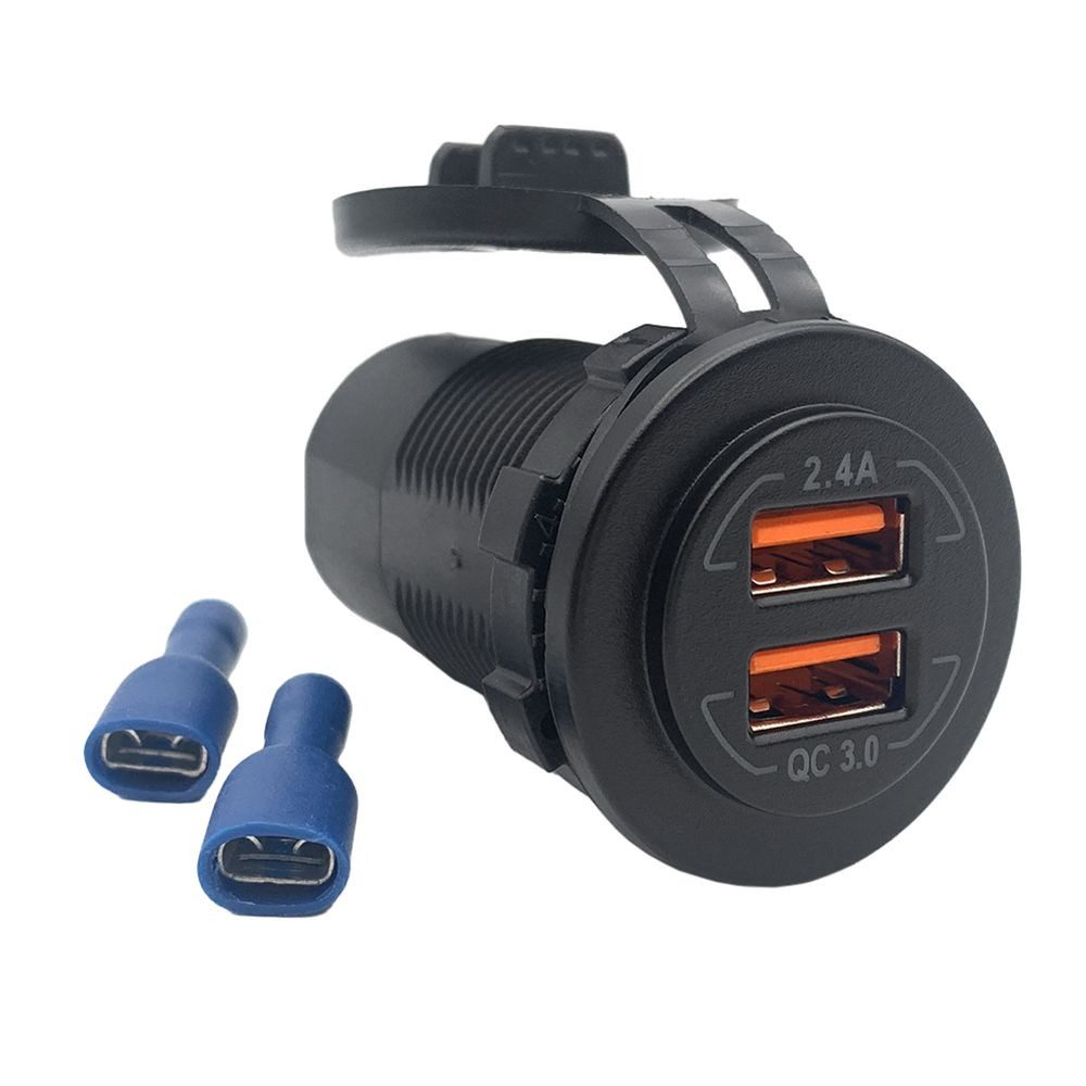 Impulse Innovation Steckdose USB Doppelsteckdose, Typ A, 12-24V, 5V/2,4A, QC 3.0, Ø29mm