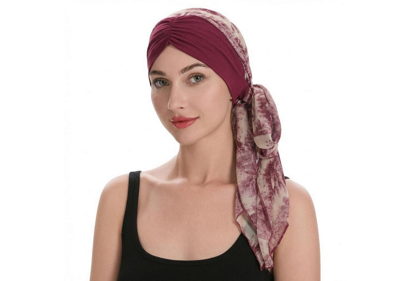 LuxusKollektion Turbanmütze Turban Kopftuch Damen Sommer Bedruckt Inkwash Painting Burgunderrot