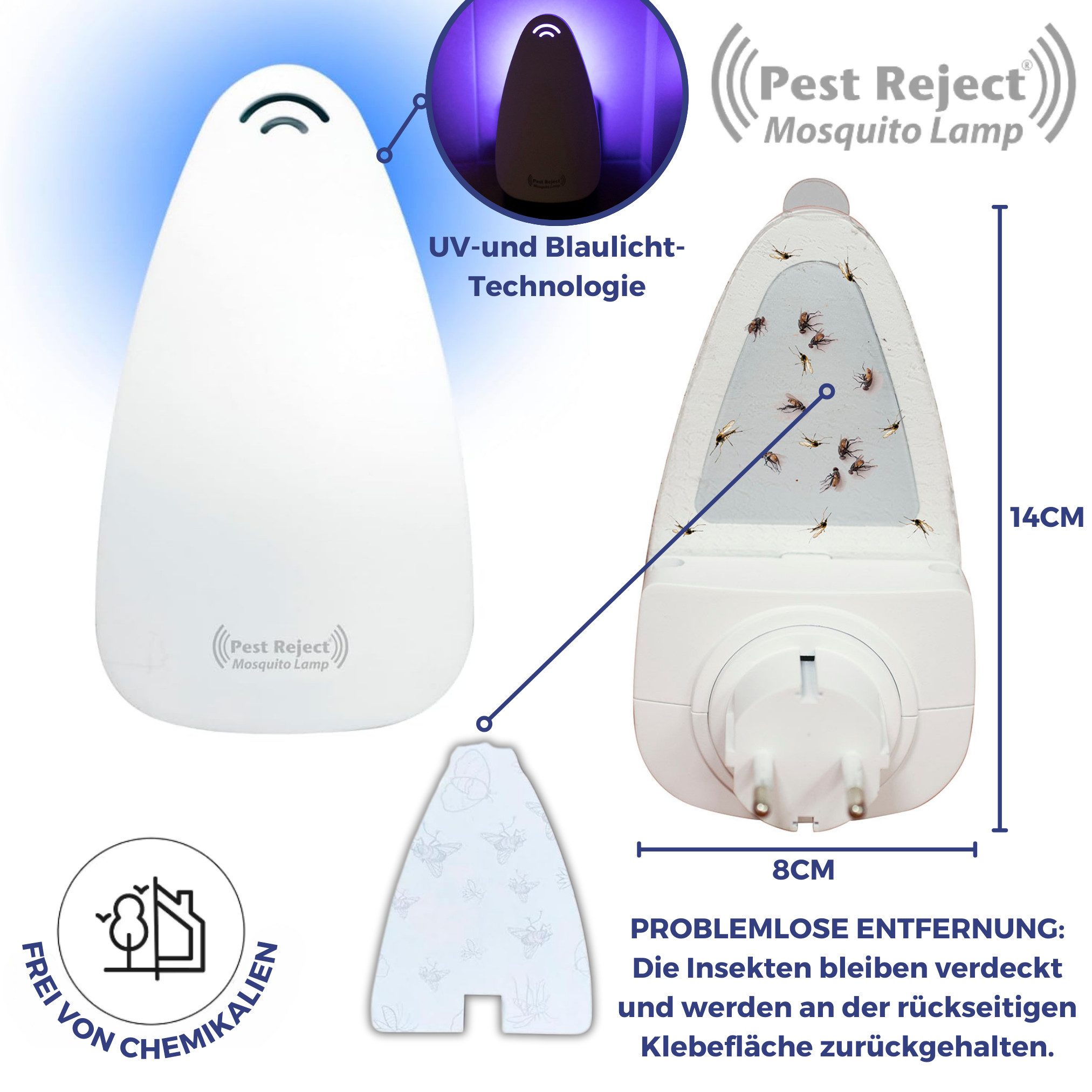 Pest Reject® Insektenfalle Mosquito Lamp, Mückenschutz elektrisch, Mückenlampe mit UV Licht