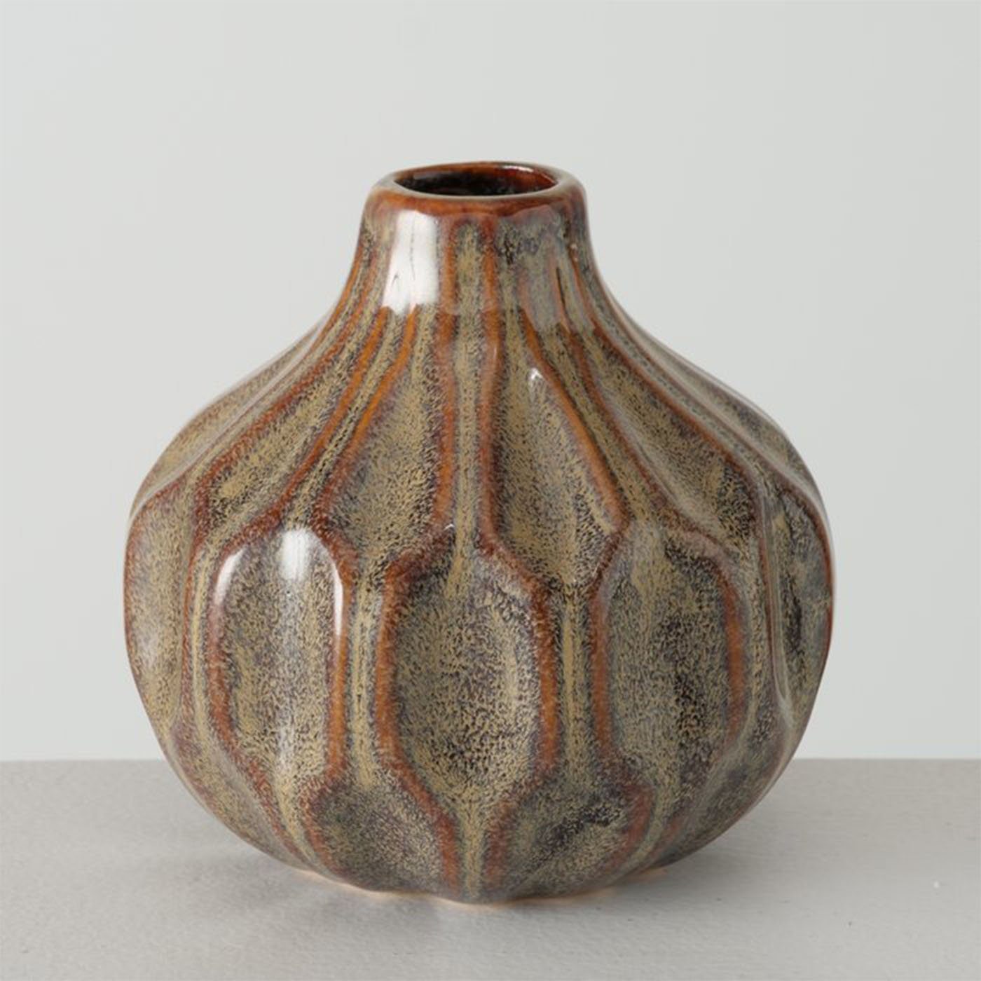 BOLTZE Look im Keramik 3er Shabby Dekovase Chic Braun Blumenvase Set aus im Vase