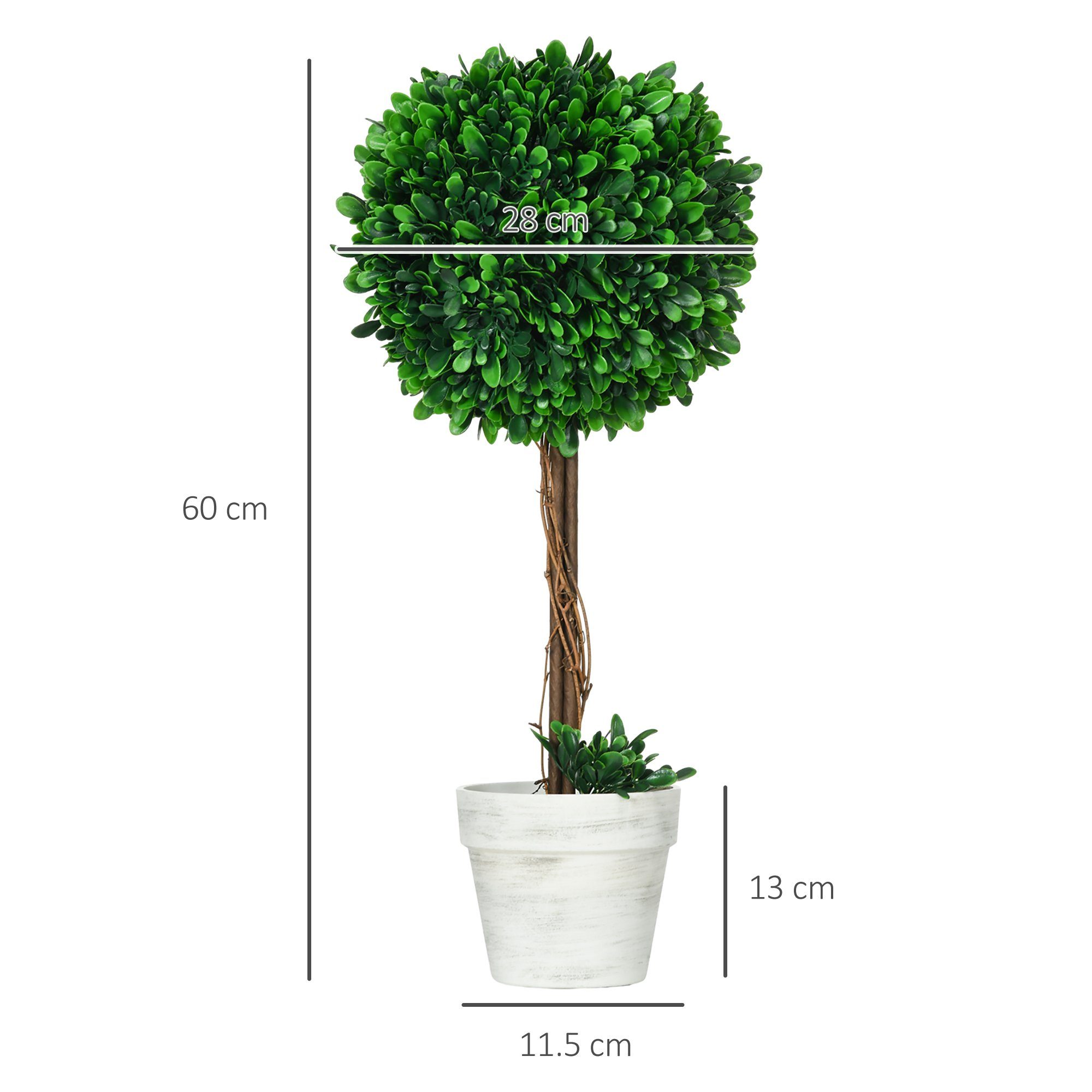 Höhe UV-Schutz Kunstpflanze PE Pflanzen, rotes cm, Künstliche Sandelholz, Sandelholz-Stil, mit Kunstpflanze 60 HOMCOM, aus rotes mit