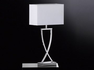 meineWunschleuchte LED Nachttischlampe, LED wechselbar, Warmweiß, große Designer-lampe Chrom mit Stoff Lampenschirm Weiß, Höhe 51cm