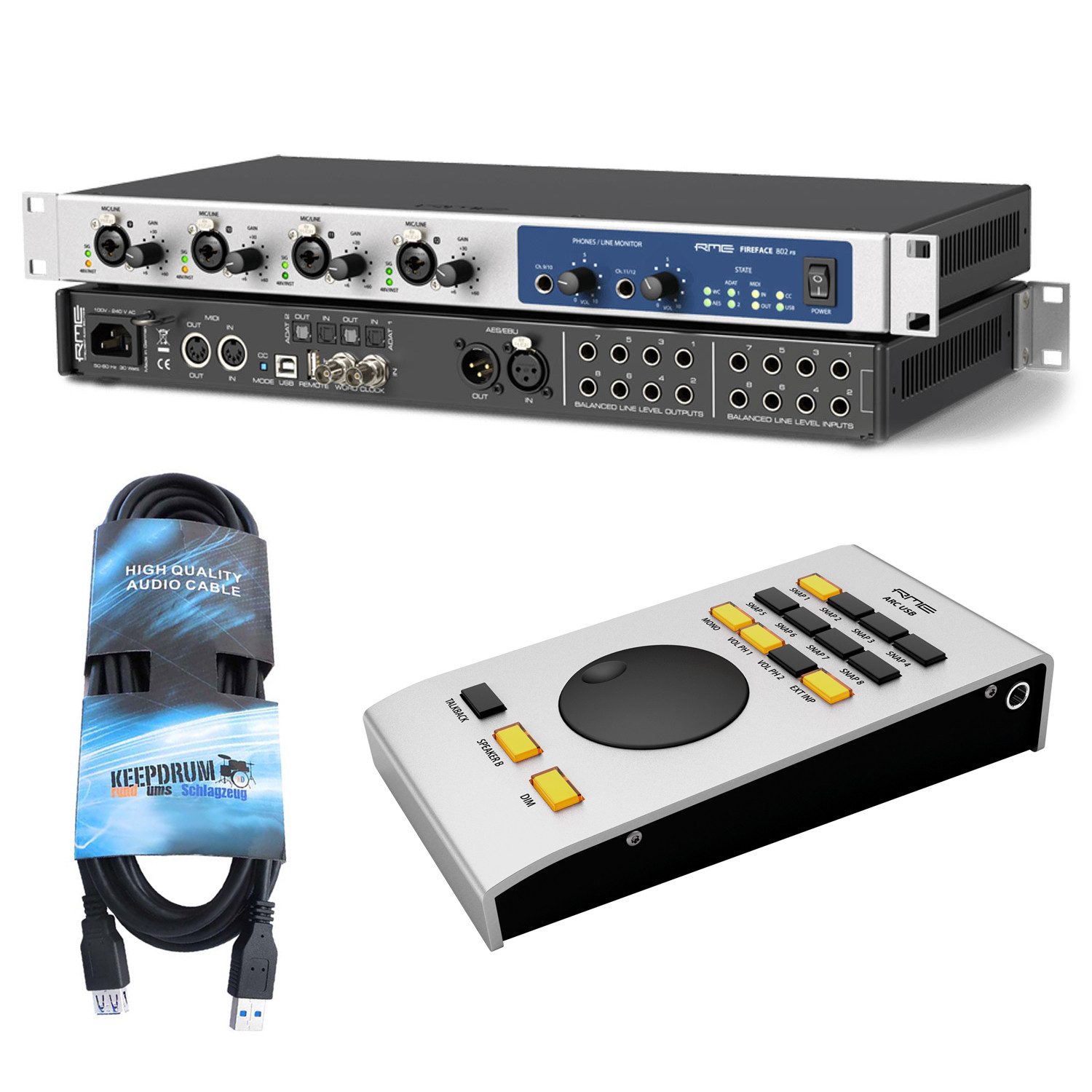 RME Audio Interface Fireface 802 FS mit Fernbedienung und Verlängerung Digitales Aufnahmegerät