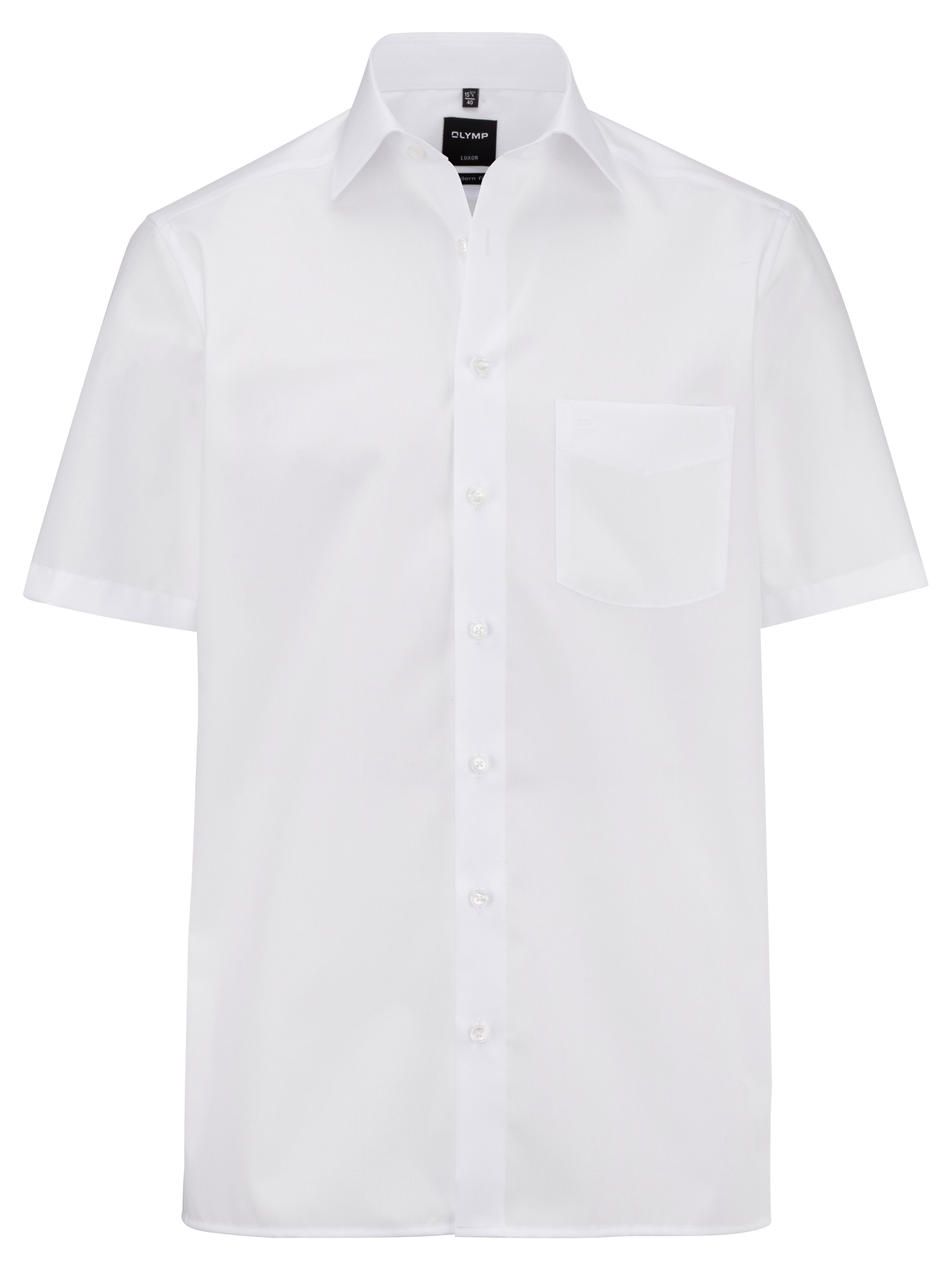 Olymp Herren Businesshemd, 1/2 Arm, Kent, Luxor modern fit, bügelfrei, weiß