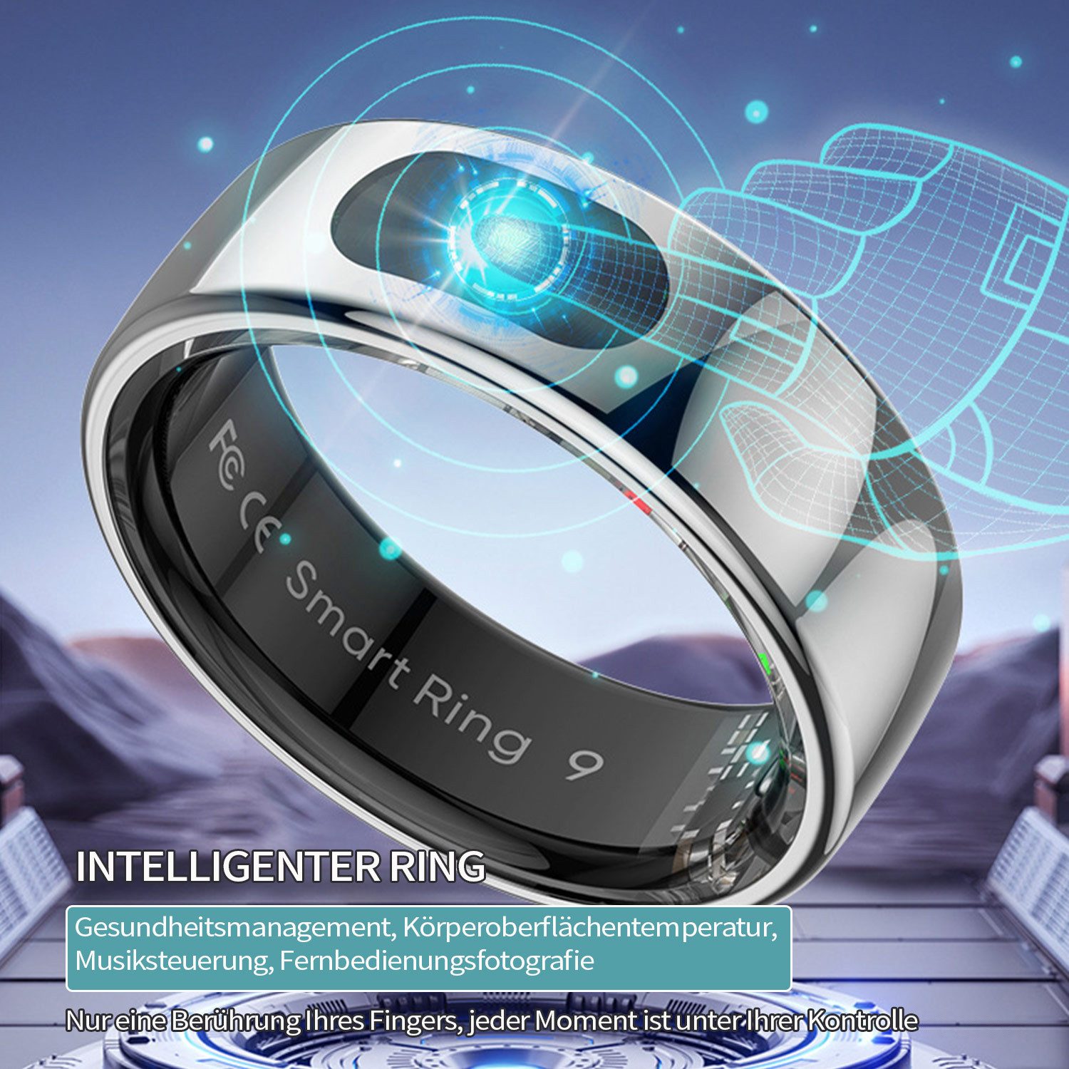 Refttenw Smart Ring Herren Damen Smartring Fitness Tracker Schlafmonitor, Mit Ladefach, 5ATM Wasserdichter Gesundheitsring