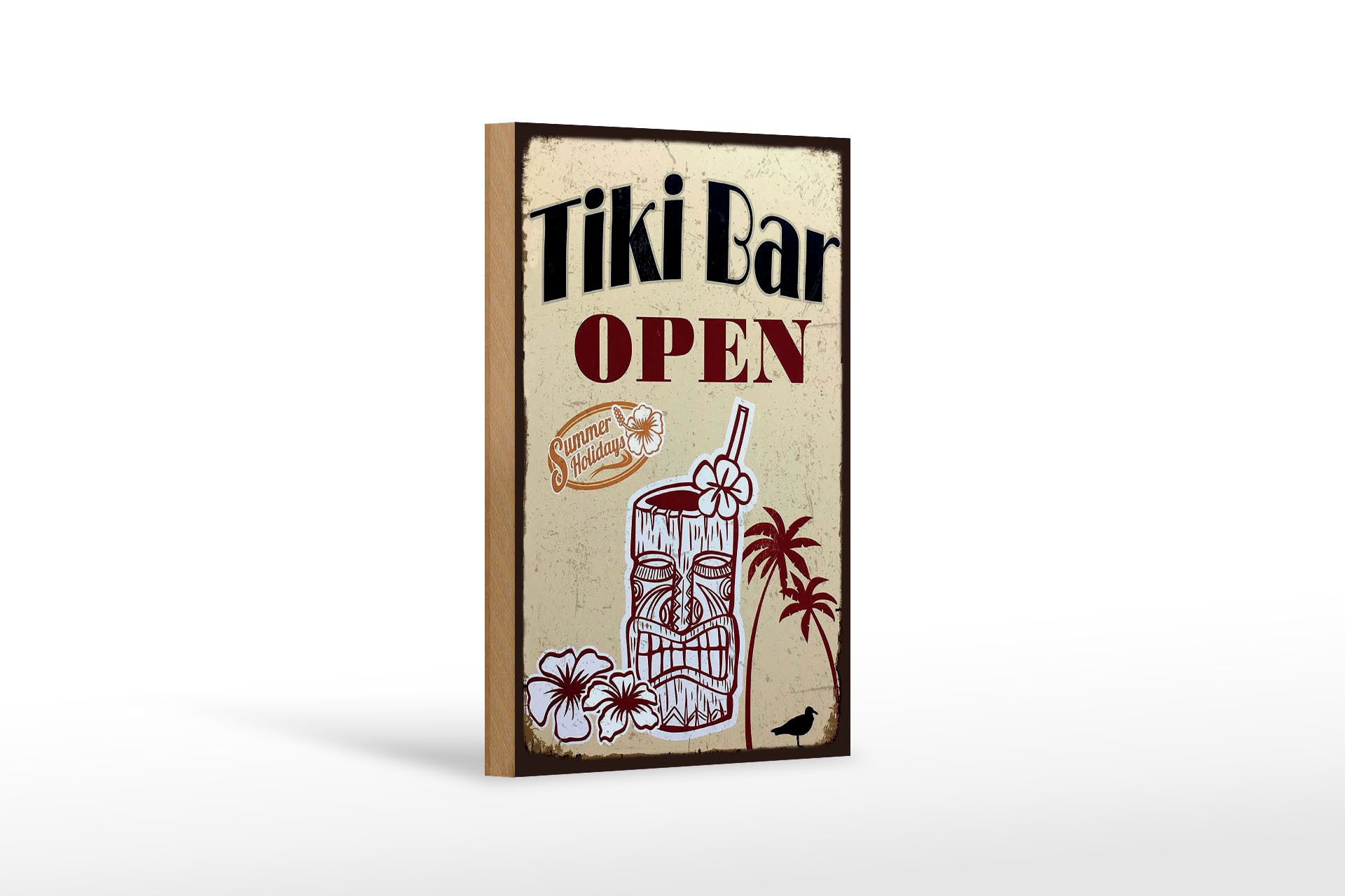Femer GmbH Holzbild Reklame 12x18 cm Tiki Bar open, (1 St), Glatte Holzfaserplatte (MDF), vorn beschichtet
