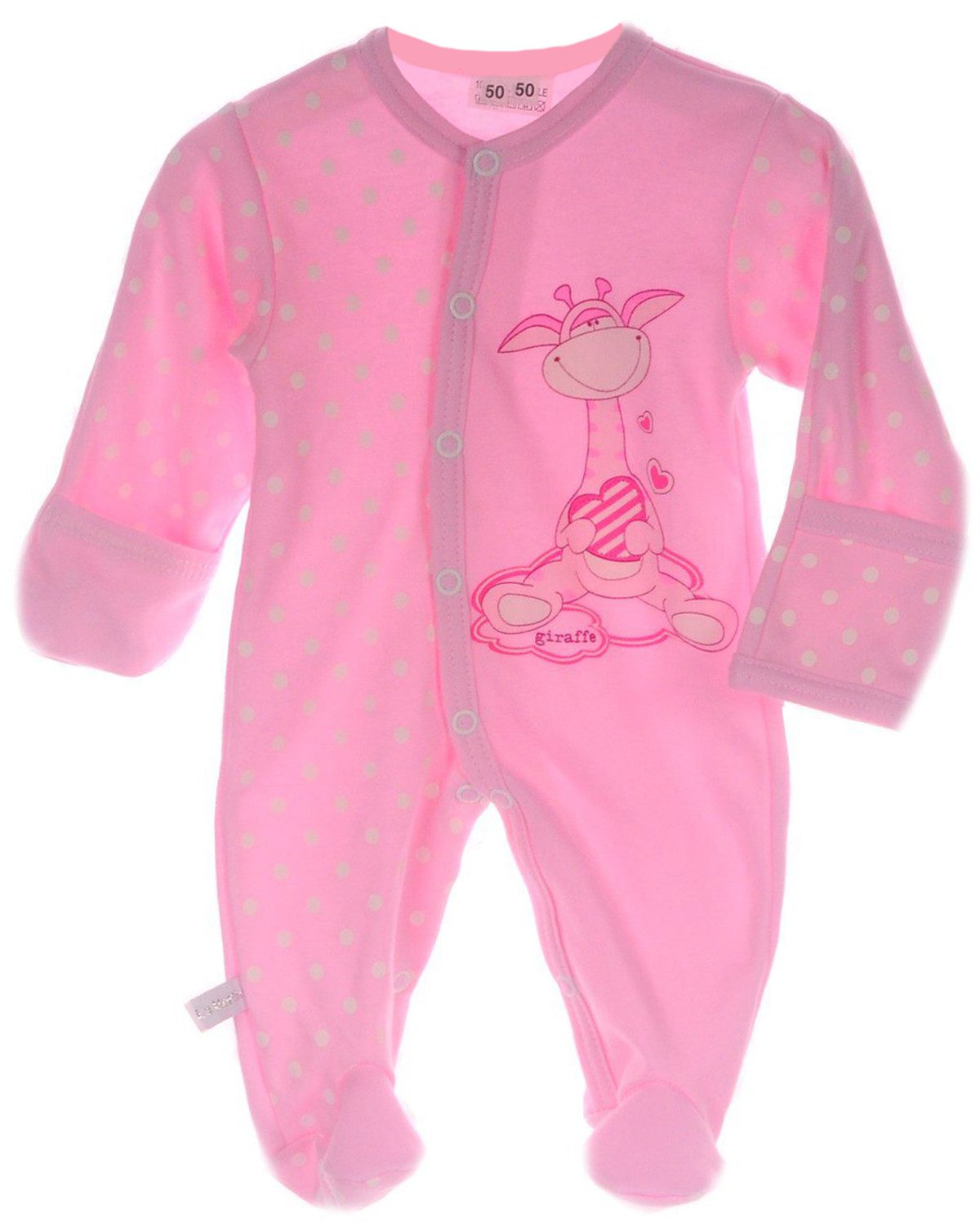 La Bortini Strampler Baby Overall mit Kratzschutz Einteiler in Rosa mit Giraffe (für Mädchen) aus reiner Baumwolle, 44 50 56 62 68 74 80 – Bild 3 von 3