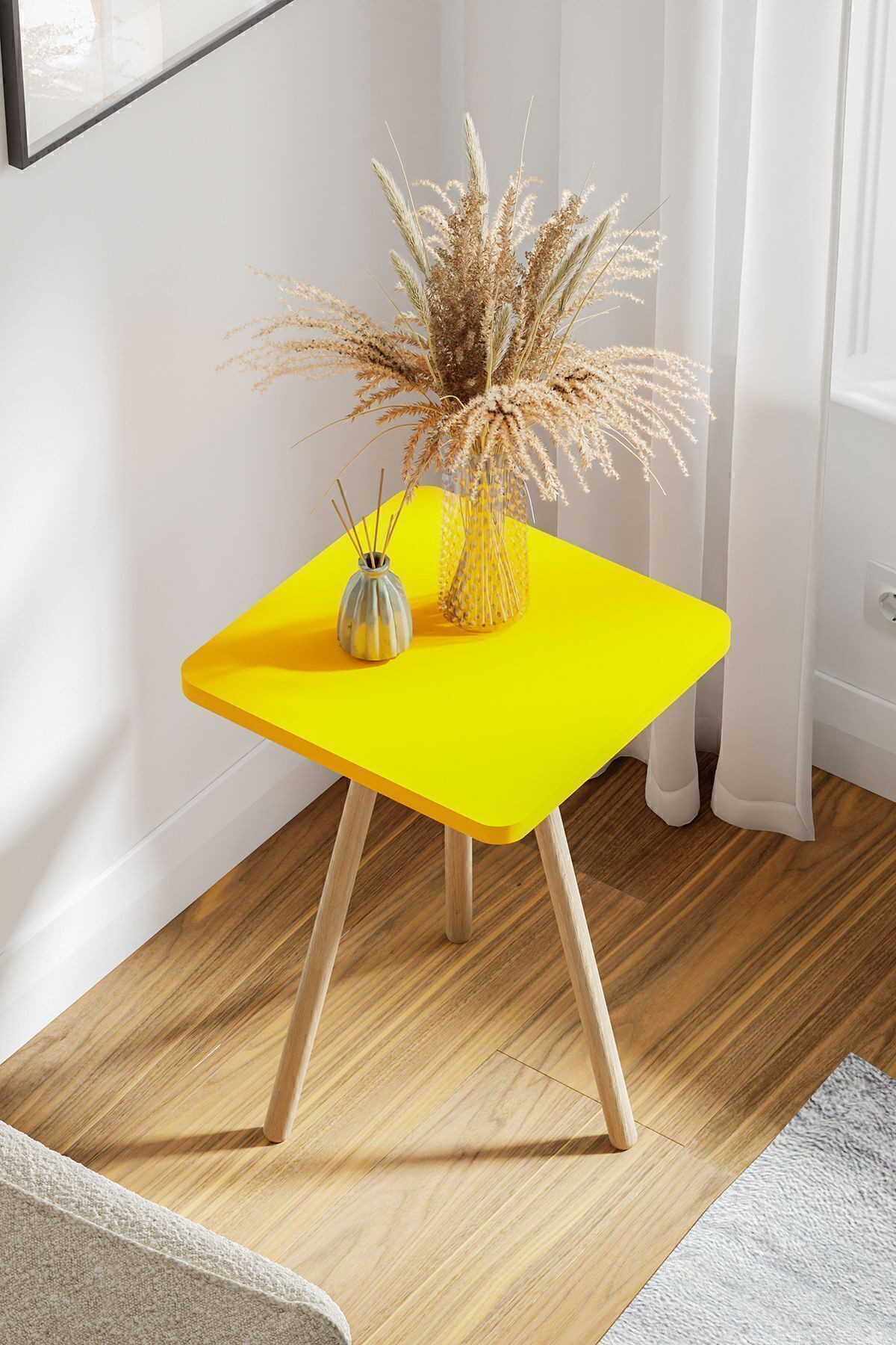 en.casa Beistelltisch (1-St), Holzbeine, 34x34 cm, 45 cm hoch, Farbe: Gelb