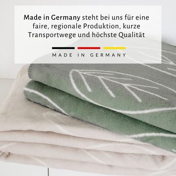 Wohndecke warme Wolldecke aus Baumwolle, 150x200cm für Erwachsene, RIEMA Germany, weiche Baumwolldecke aus 100% Bio-Baumwolle mit Blättern OEKOTEX