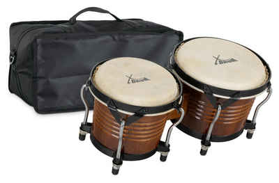 XDrum Bongo Bongos Pro - 2 Trommeln mit 6,5" (17 cm) und 7,5" (20 cm) Durchmesser - Bongotrommeln mit stimmbaren Naturfellen, Stimmschlüssel und Tasche - Holztrommeln