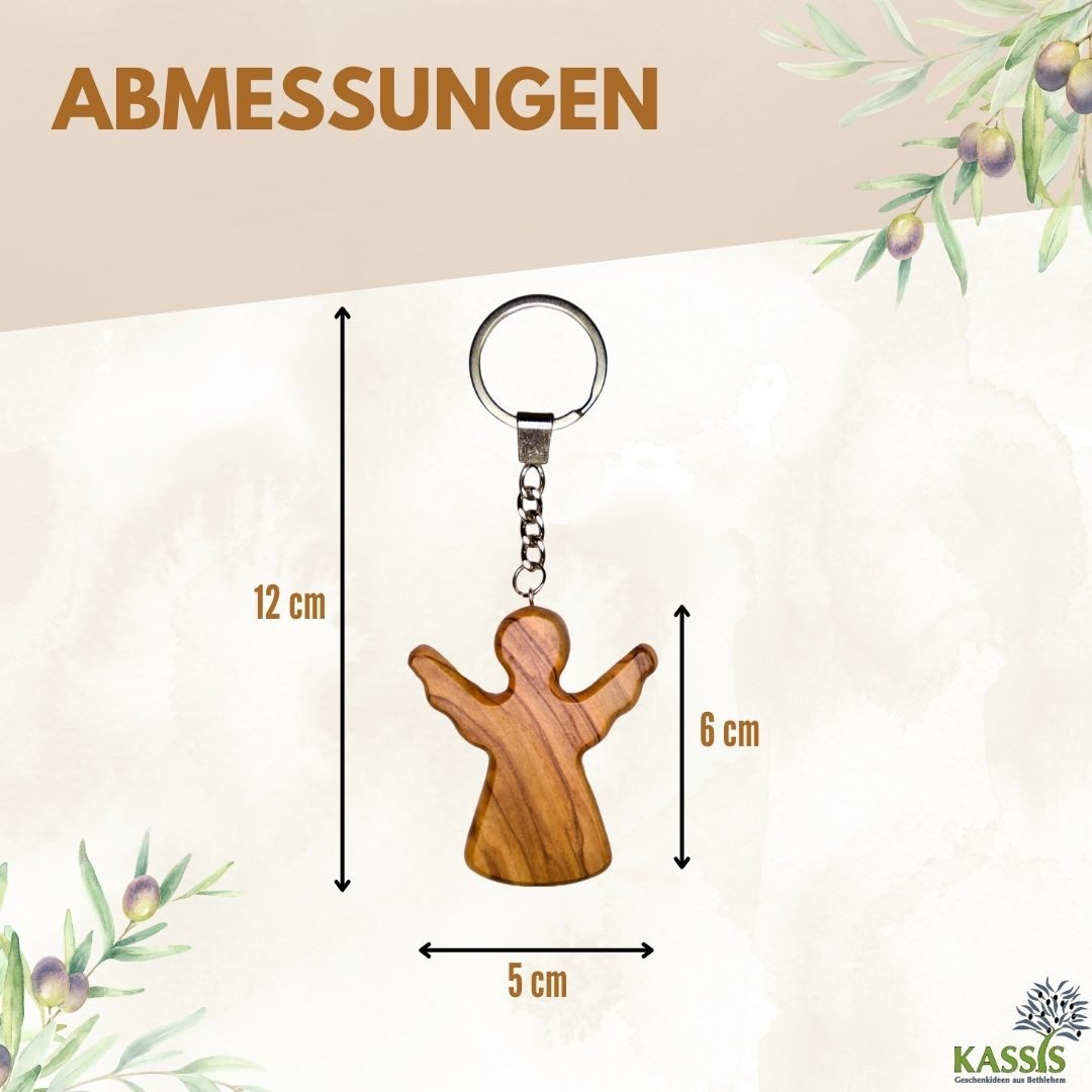 Kassis Geschenkartikel Schlüsselanhänger Schlüsselring mit Schutzengel aus Olivenholz Talisman Glücksbringer, Hergestellt in Bethlehem, Geschenk zu mehreren Anlässen