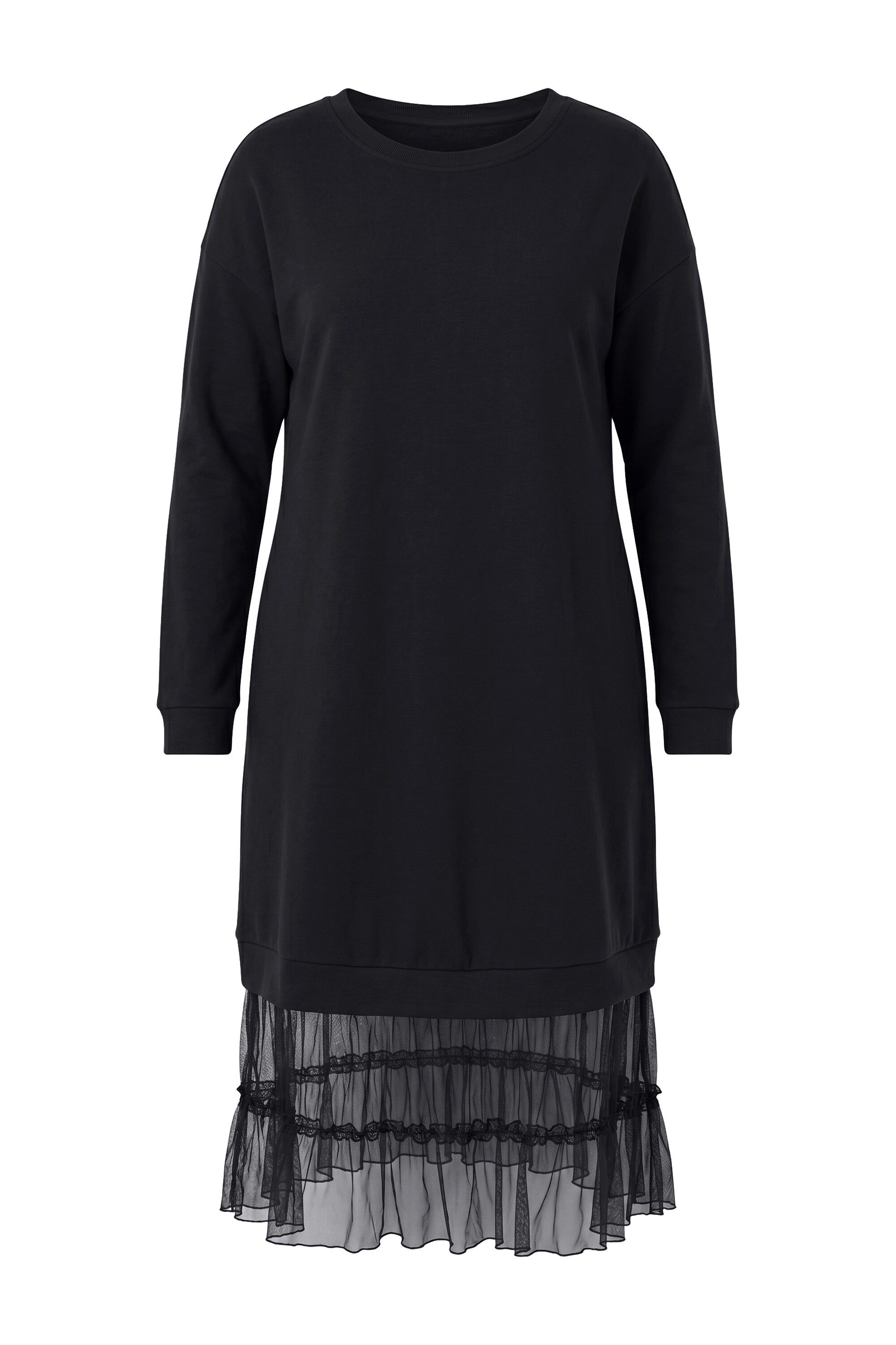 MIAMODA Midikleid Midi-Sweatkleid oversized Mesh-Volants am Saum – Bild 2 von 3