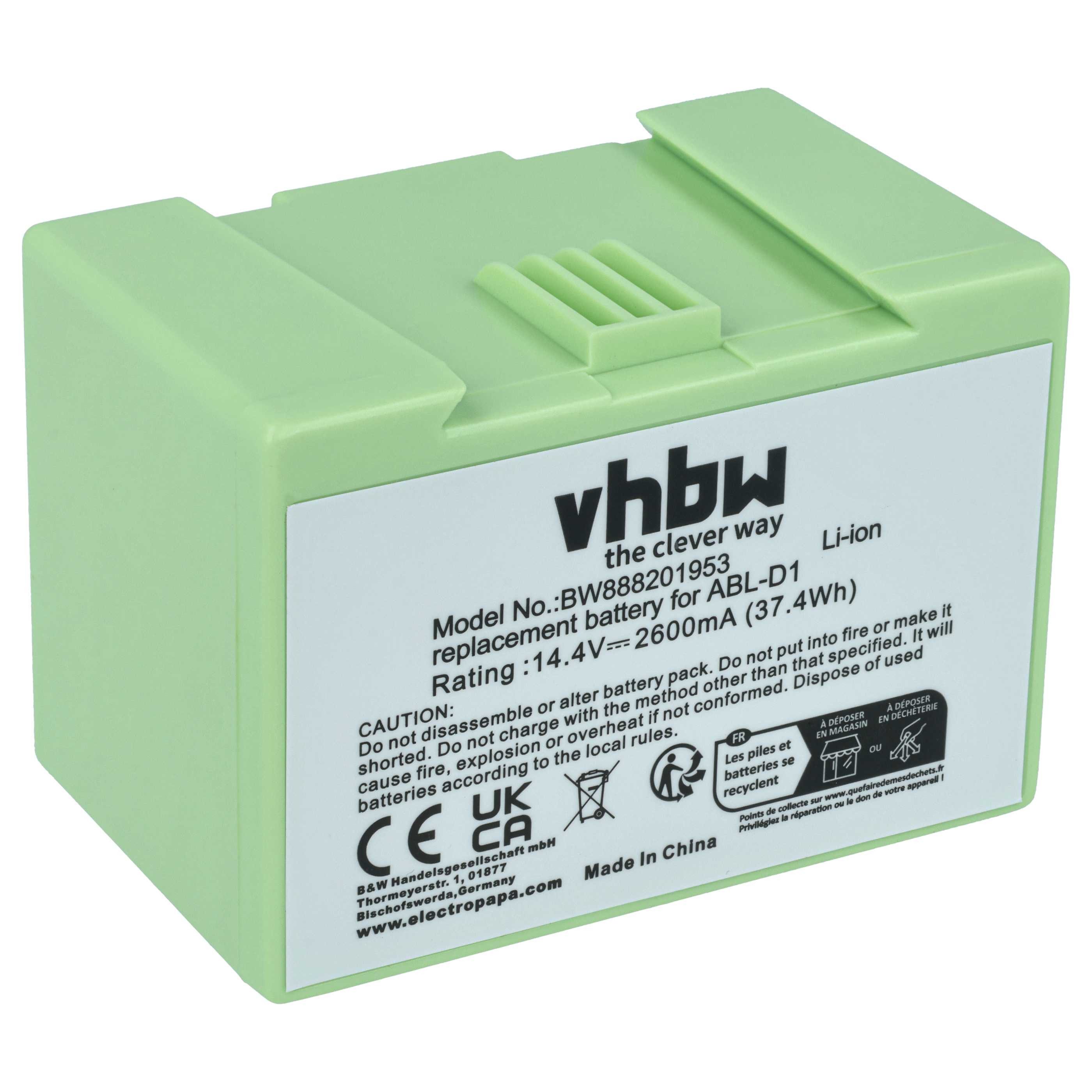 vhbw Akku passend für iRobot Roomba i3+, i315240, e619840, e619820, i3, Staubsauger-Akku Akku Li-Ion 2600 mAh (14,4 V, 1 St), Leistungsfähiger Austausch-Akku für Ihren Saugroboter
