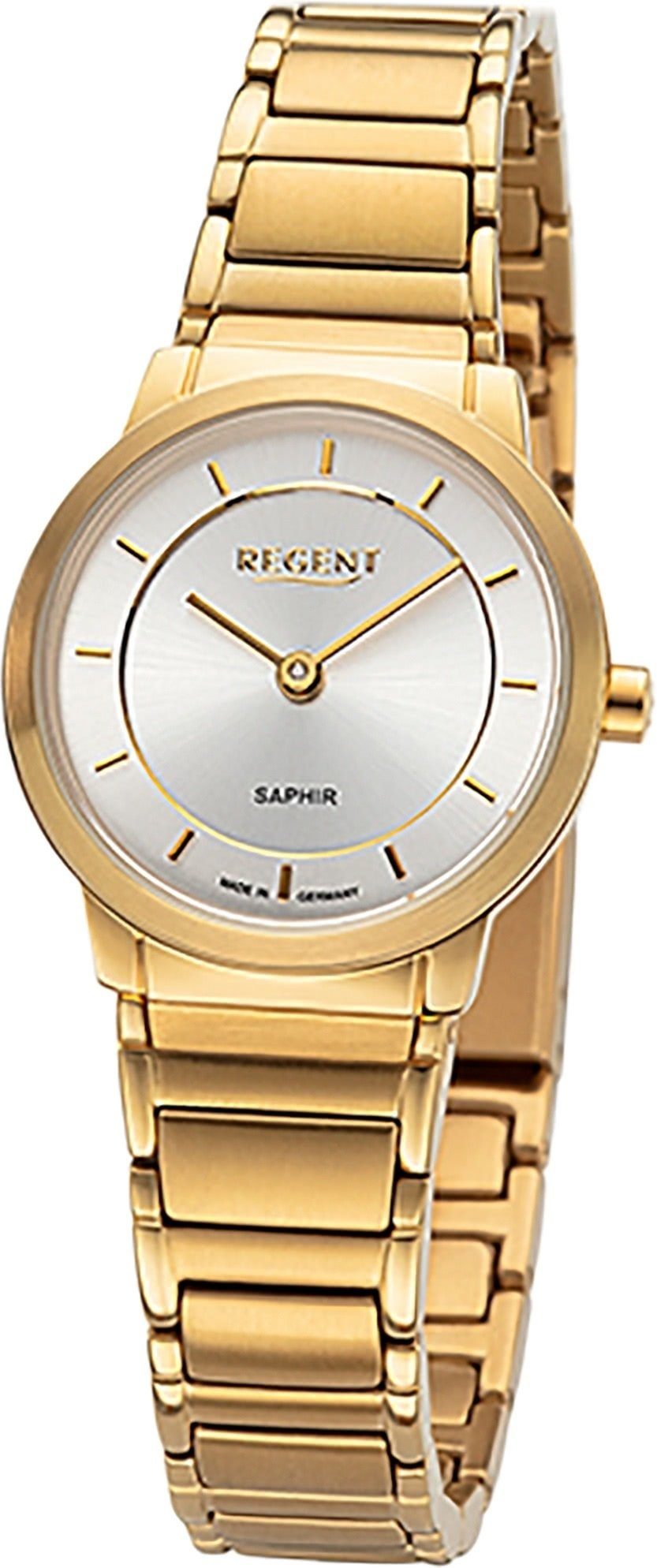 Regent Quarzuhr Regent Damen Armbanduhr Analoganzeige, Damen Armbanduhr rund, klein (ca. 26,5mm), Metallbandarmband | Quarzuhren
