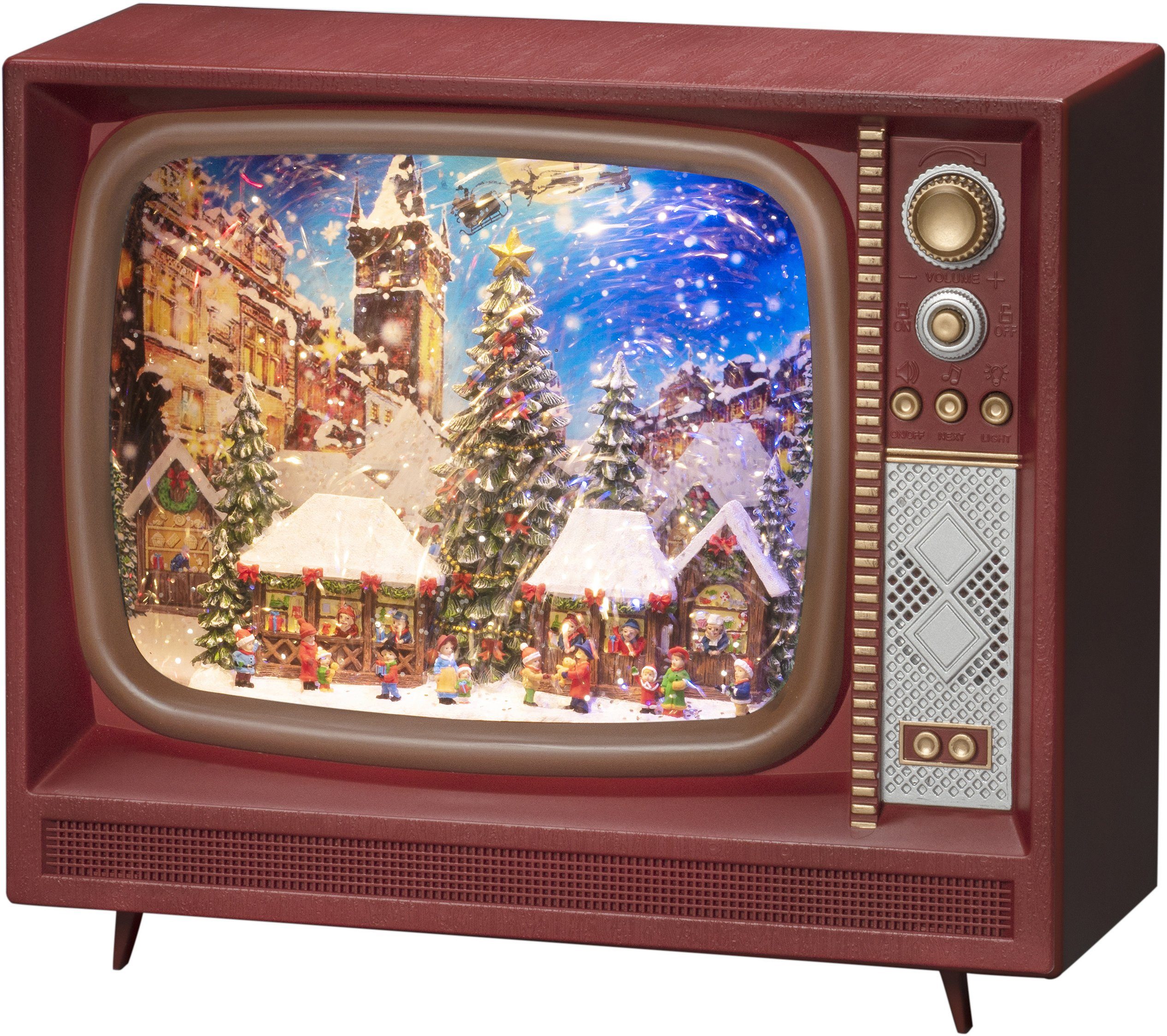 KONSTSMIDE LED Laterne Weihnachtsdeko, LED fest integriert, RGB, LED Wasserlaterne, braun, Fernseher, " Weihnachtsmarkt" mit Musik