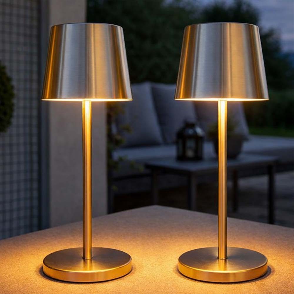 GLOBO LIGHTING LED Tischleuchte, LED-Leuchtmittel fest verbaut, Kaltweiß, Warmweiß, Neutralweiß, Tageslichtweiß, Farbwechsel, Tischlampe Außen Innen Tischleuchte silber Touchdimmer Akku USB LED 2x