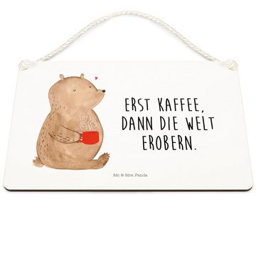 Mr. & Mrs. Panda Hinweisschild Bär Kaffee - Weiß - Geschenk, Bären, Coffee, Wandschild, Holzschild, (1 St)