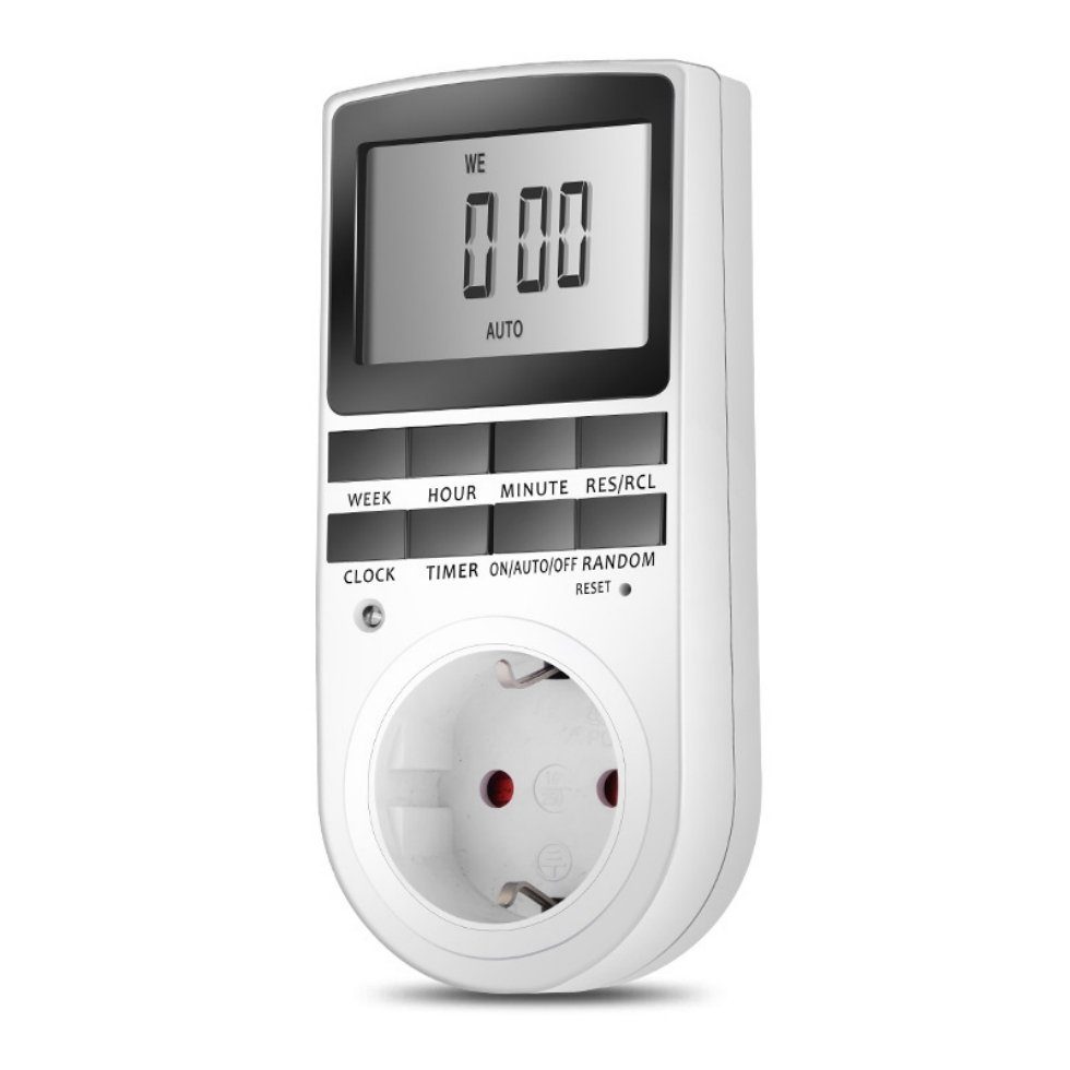OKWISH Zeitschaltuhr Digitale Zeitschaltuhren Timer Steckdose Zeitschaltuhr-Steckdose, mit 10 täglichen konfigurierbaren Programme, 1-St., LCD Display und Anti-Theft-Zufallsmodus mit unendlichem Zyklus, Täglich für Innen 230V / 16A / 3680W