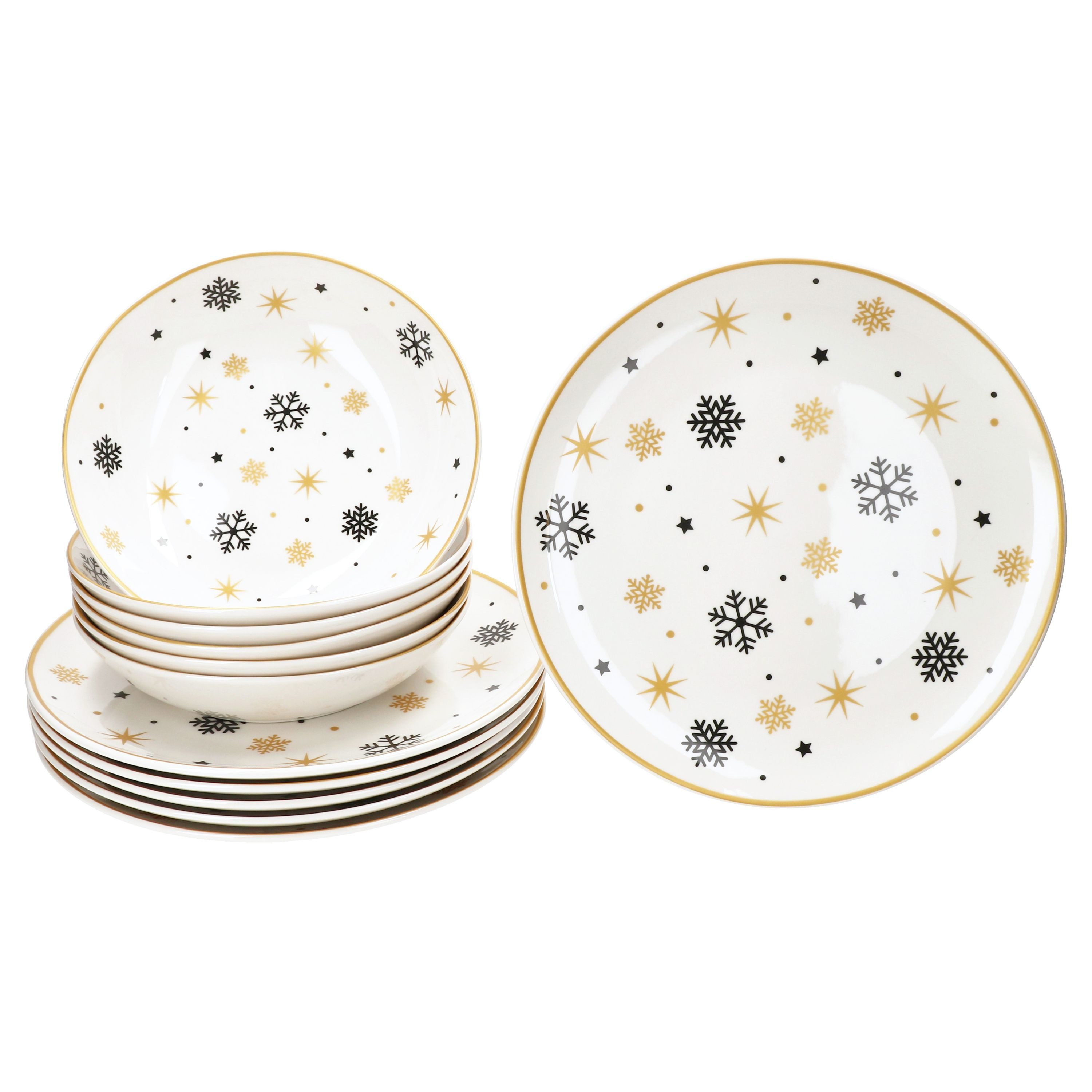 MamboCat Tafelservice 12tlg Tafelservice Stars schwarz gold 6 Personen Weihnachten, Steingut