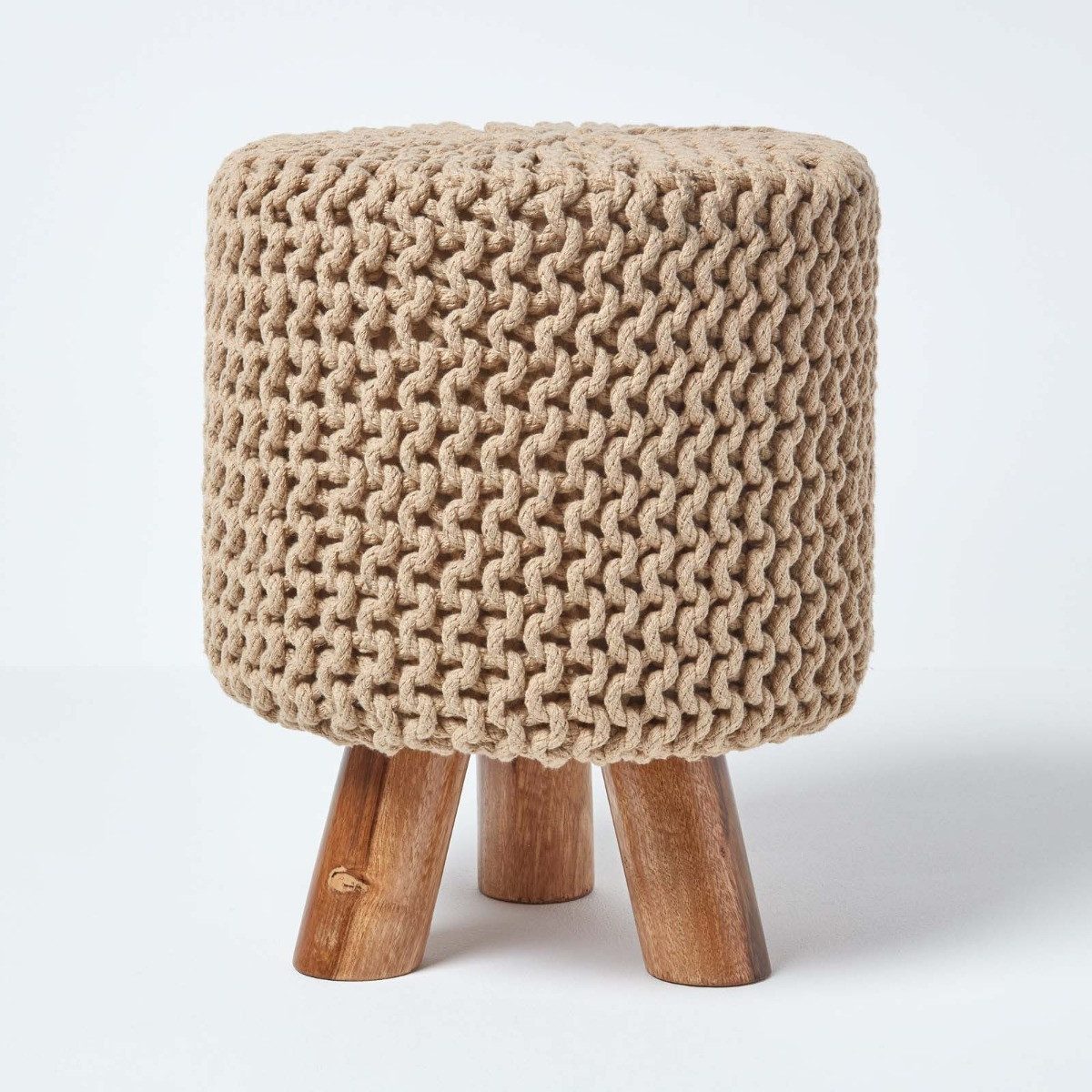 Homescapes Fußhocker Gestrickter Fußhocker, 42 cm hoch, cremeweiß
