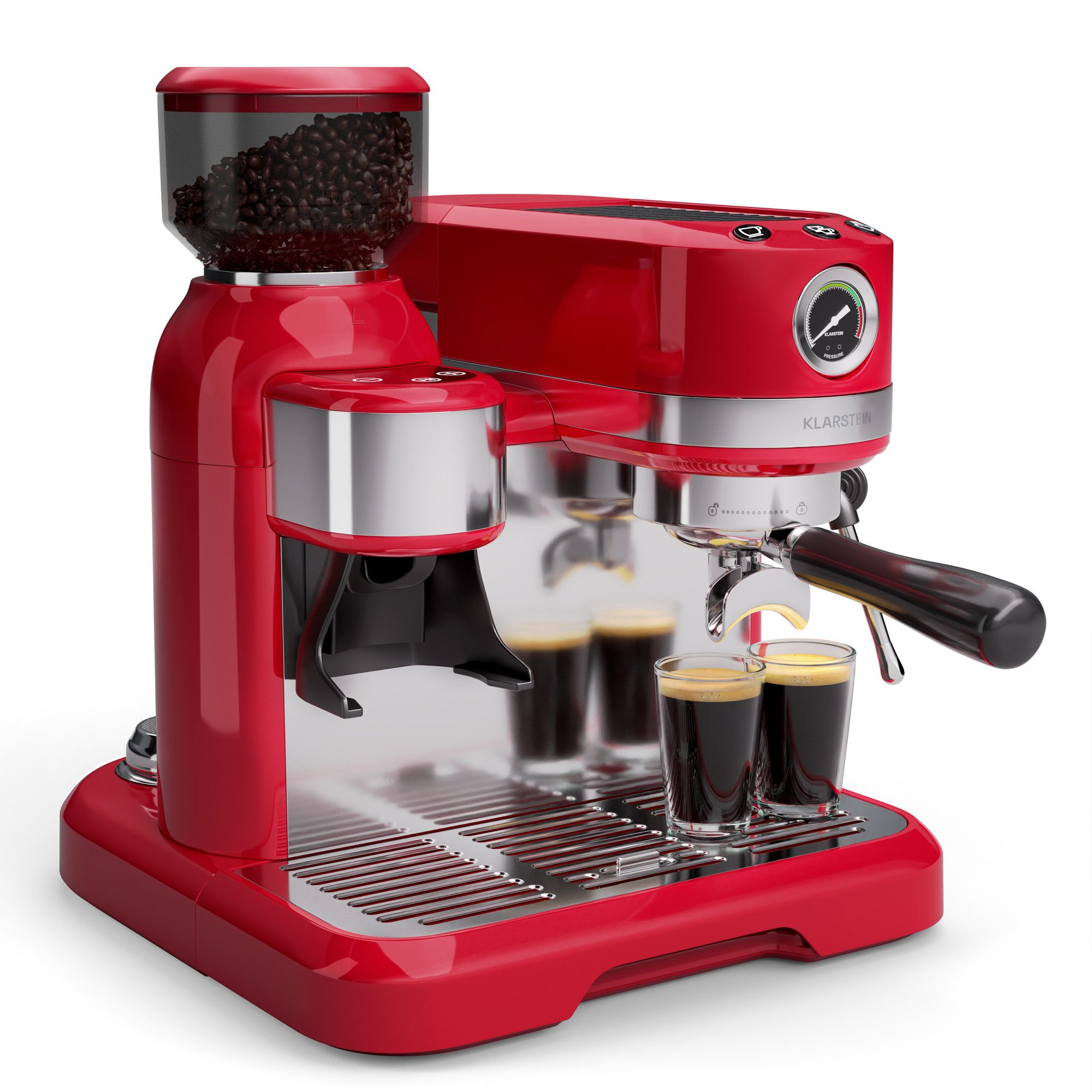 Klarstein Espressomaschine, 1.4l Kaffeekanne, Edelstahl-Siebträger, Elektrisch 19 Bar Espressomaschine Kaffemaschine Kegel-Mahlwerk