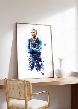 JUSTGOODMOOD Poster Premium ® Kylian Mbappe Fußball Poster· Wasserfarben · ohne Rahmen