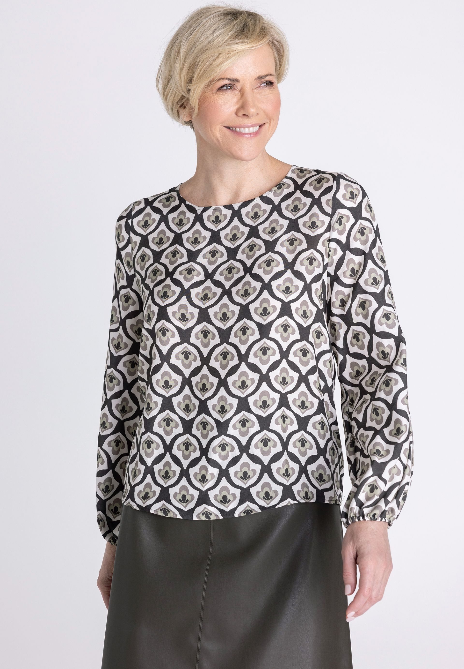 FRANK WALDER Klassische Bluse mit Gummibündchen