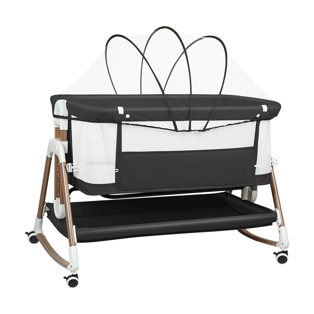 JEOBEST Beistellbett 3 in 1 Beistellbett Stubenwagen Babybett Baby-Reisebett, 6-stufige Höhenverstellung, mit Rollen, Matratze und Moskitonetz