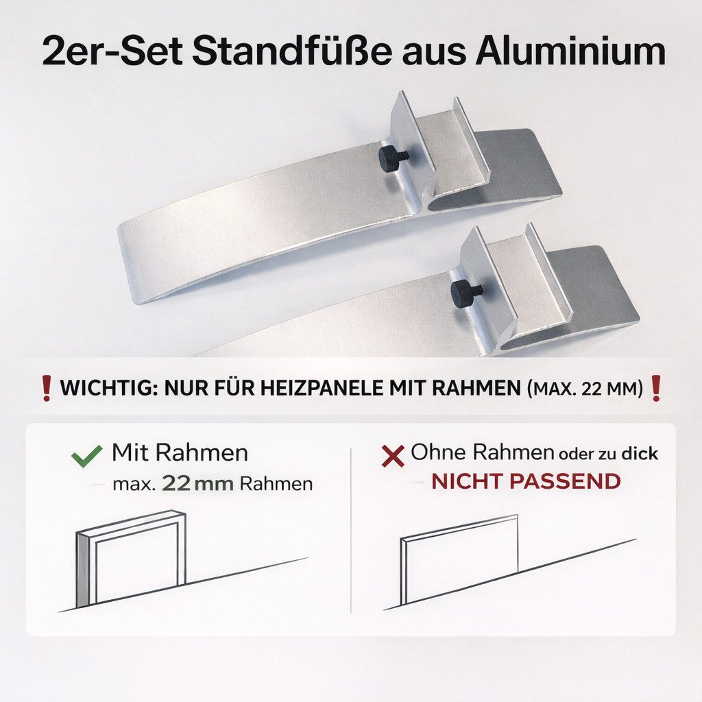 VIESTA Infrarotheizung 2er Pack Standfüße Aluminium für Heizpaneele mit Rahmen bis 22 mm, Passend für F- & CF-Serie, nicht für rahmenlose Modelle