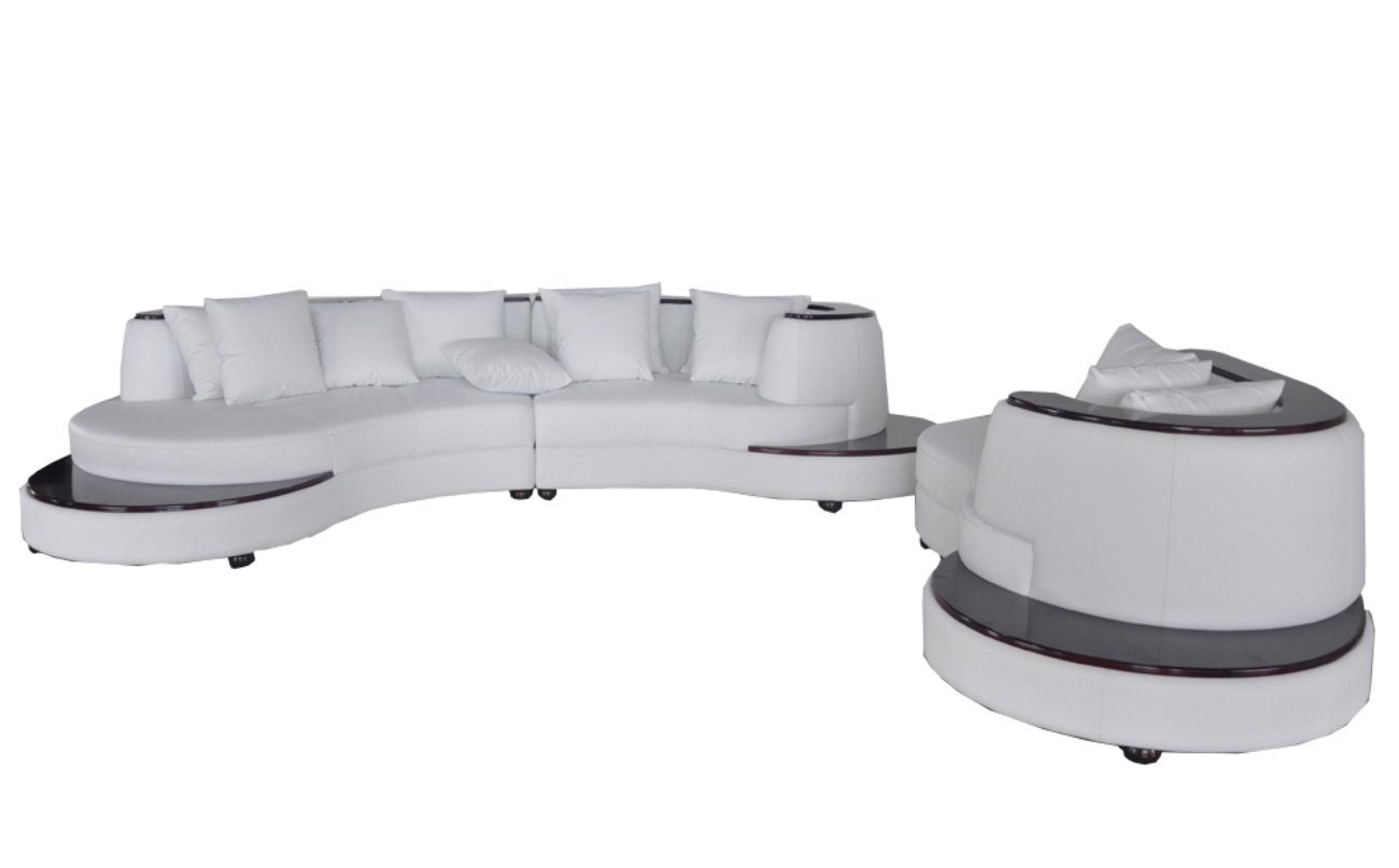 JVmoebel Ecksofa Wohn Eck Leder Garnitur Landschaft XXL Big Sofa Tisch U Form+USB Weiß