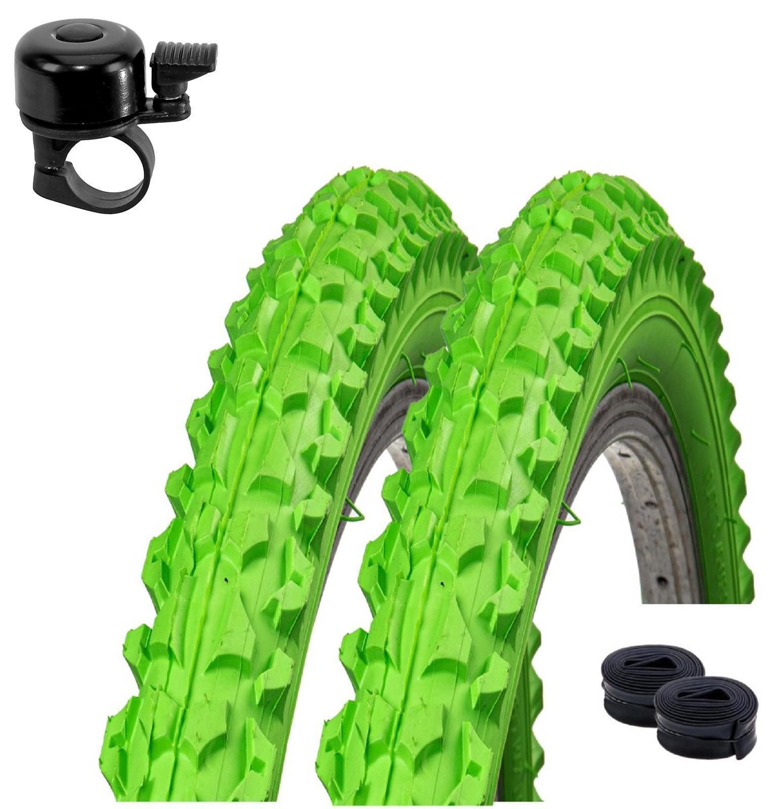 maxxi4you Fahrradreifen 2 x Roverstone 26 x 2,125 (57-559) Grün + 2 DV inkl. Fahrradklingel