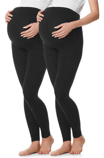 Be Mammy Umstandsleggings Lang Damen Umstandshose bequem BE20-230 (2-tlg) aus Baumwolle, elastischer Bund