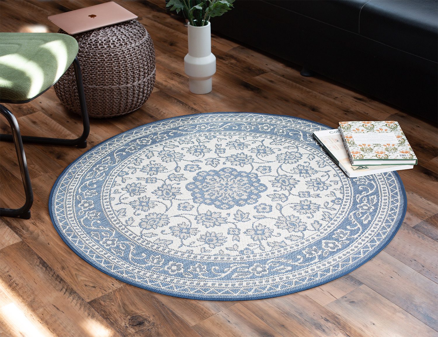 DomDeco Teppich In- & Outdoor Teppich Rund Finn, strapazierfähiger Flachgewebe 120cm