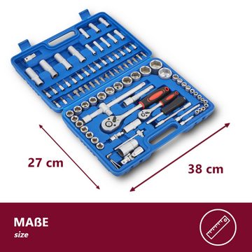 HOOZ Werkzeugset Steckschlüsselset– 2 Ratschen 1/4"+1/2", Bitsatz, Zündkerzenschlüssel, (Set, 94-St., mit Werkzeugkoffer), lösen und festziehen von Schrauben, Bolzen, Muttern