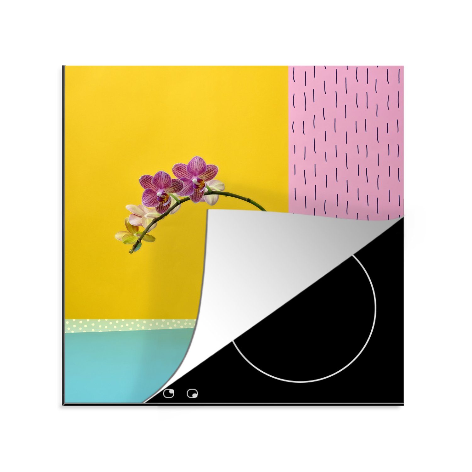 Herdblende-/Abdeckplatte - tlg), Orchidee MuchoWow (1 Vinyl, für Farben, cm, Arbeitsplatte - Vase Ceranfeldabdeckung, küche 78x78