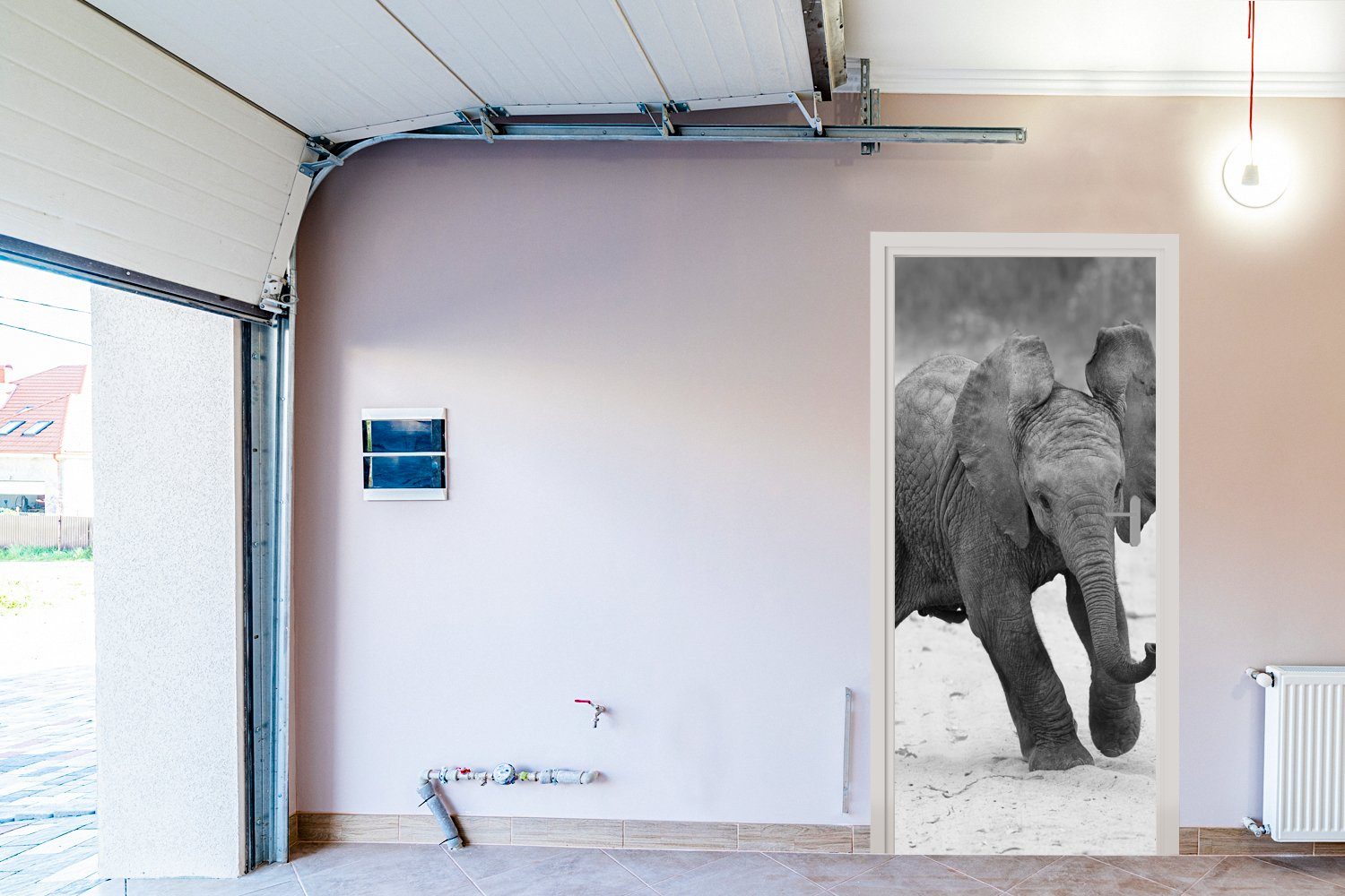 - - und MuchoWow weiß, Elefant bedruckt, Türtapete - Schwarz Fototapete Matt, 75x205 cm Tiere für Tür, Kröte St), (1 - Baby Türaufkleber,